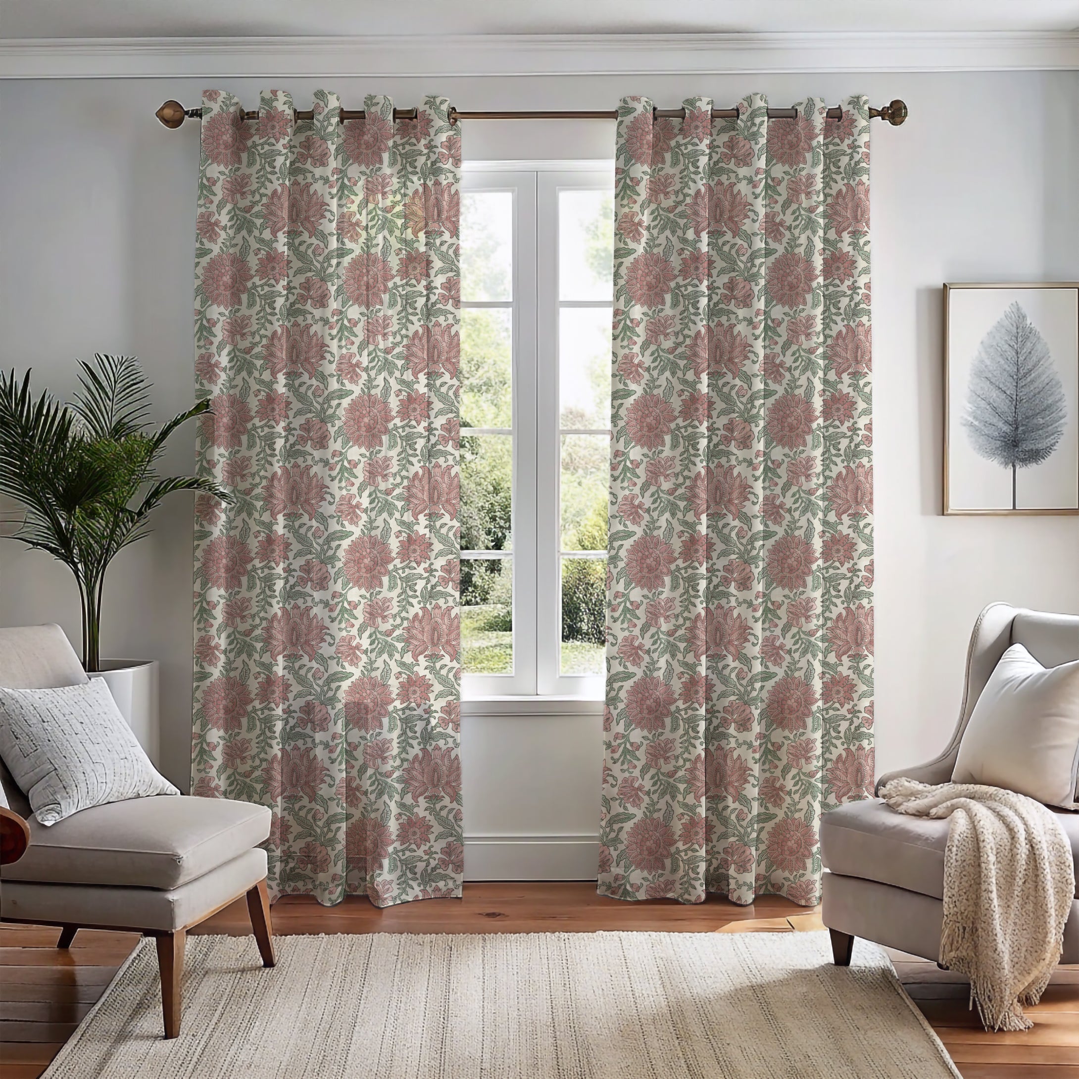 Nima Floral Rose/Sage Curtain