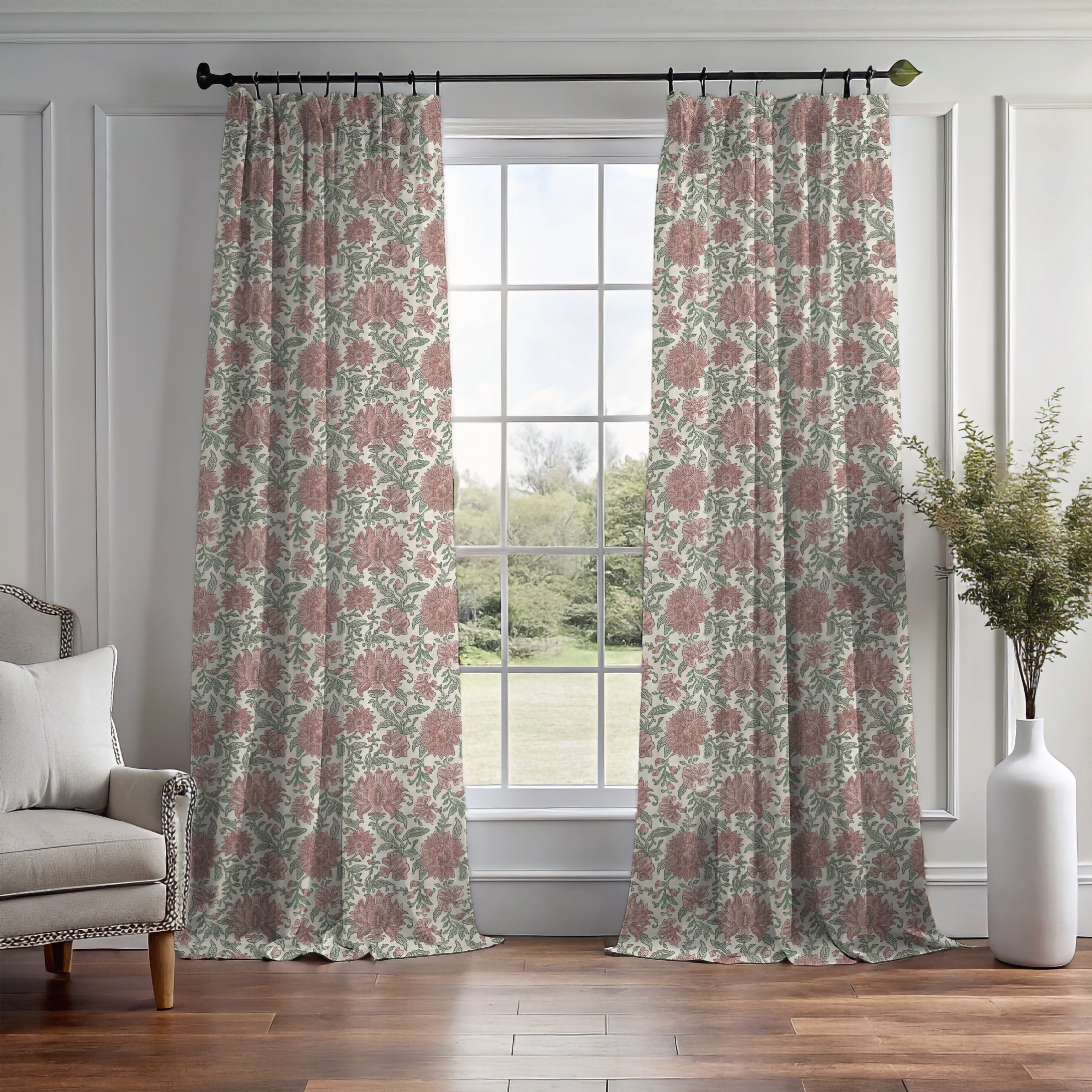 Nima Floral Rose/Sage Curtain