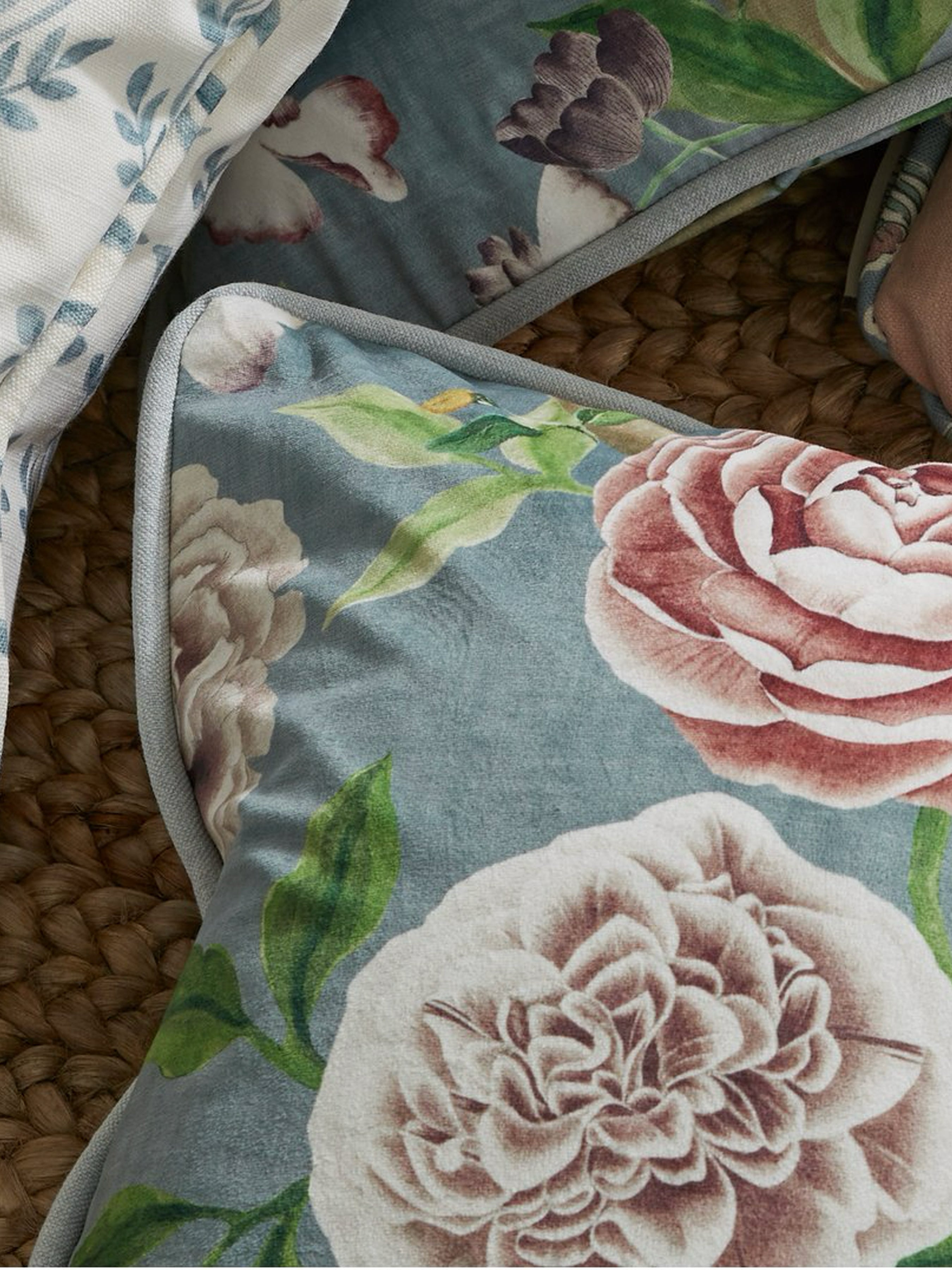 Chinoiserie Garden Slate Blue Cushion - Esselle Home