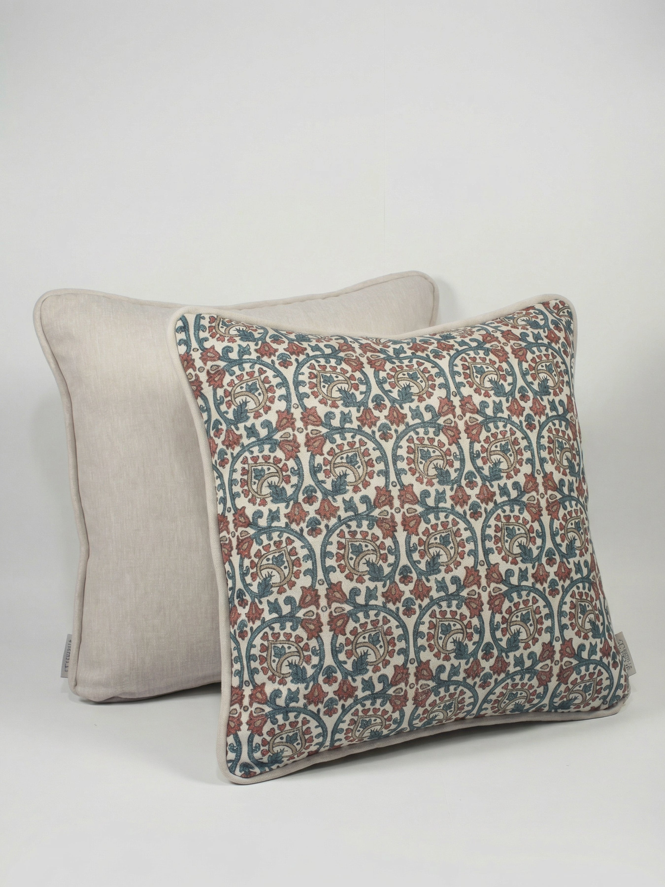 Veda Linen Spice/Blue Cushion - Esselle Home