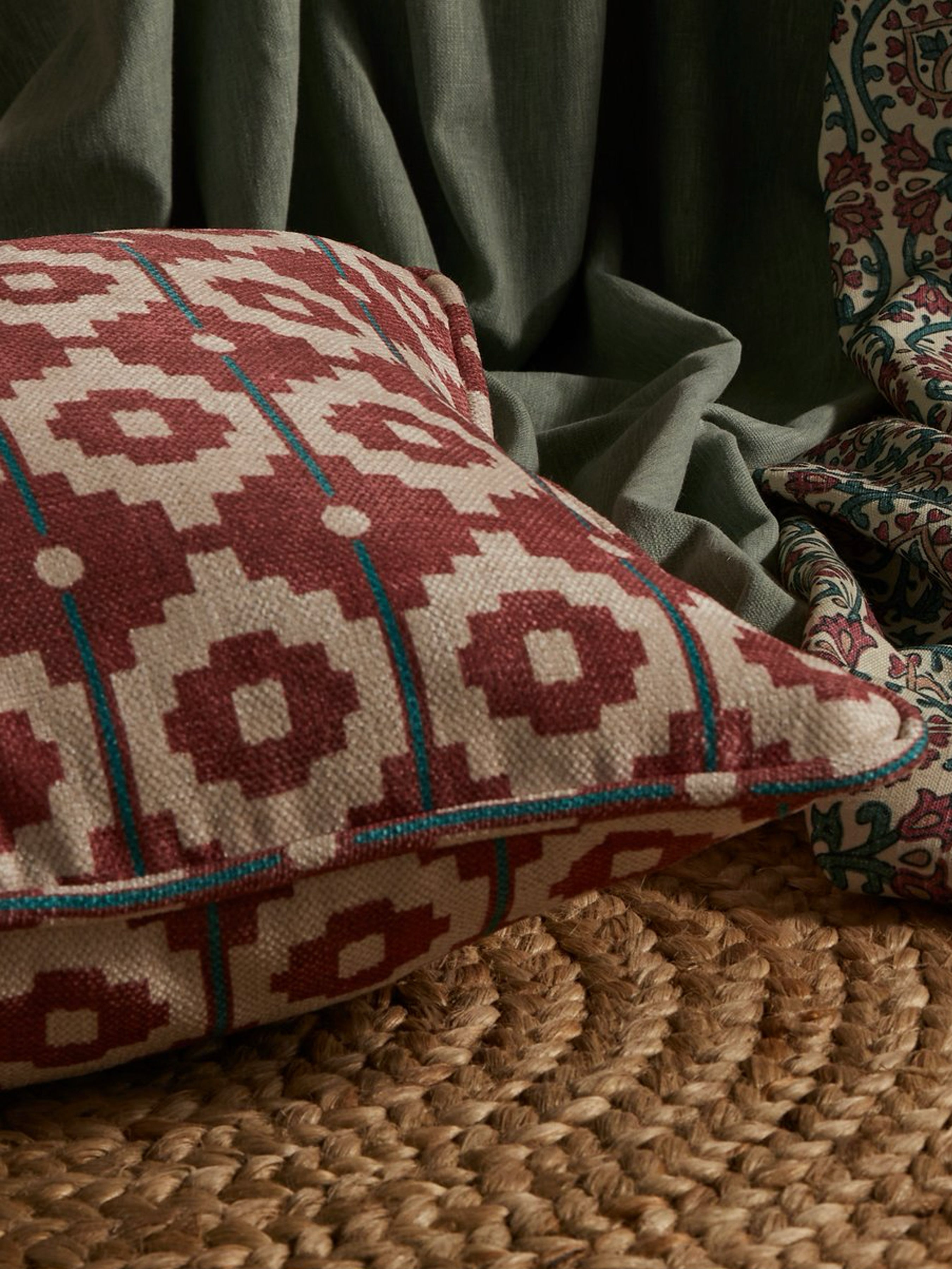 Santiago Geo Red/Teal Cushion - Esselle Home