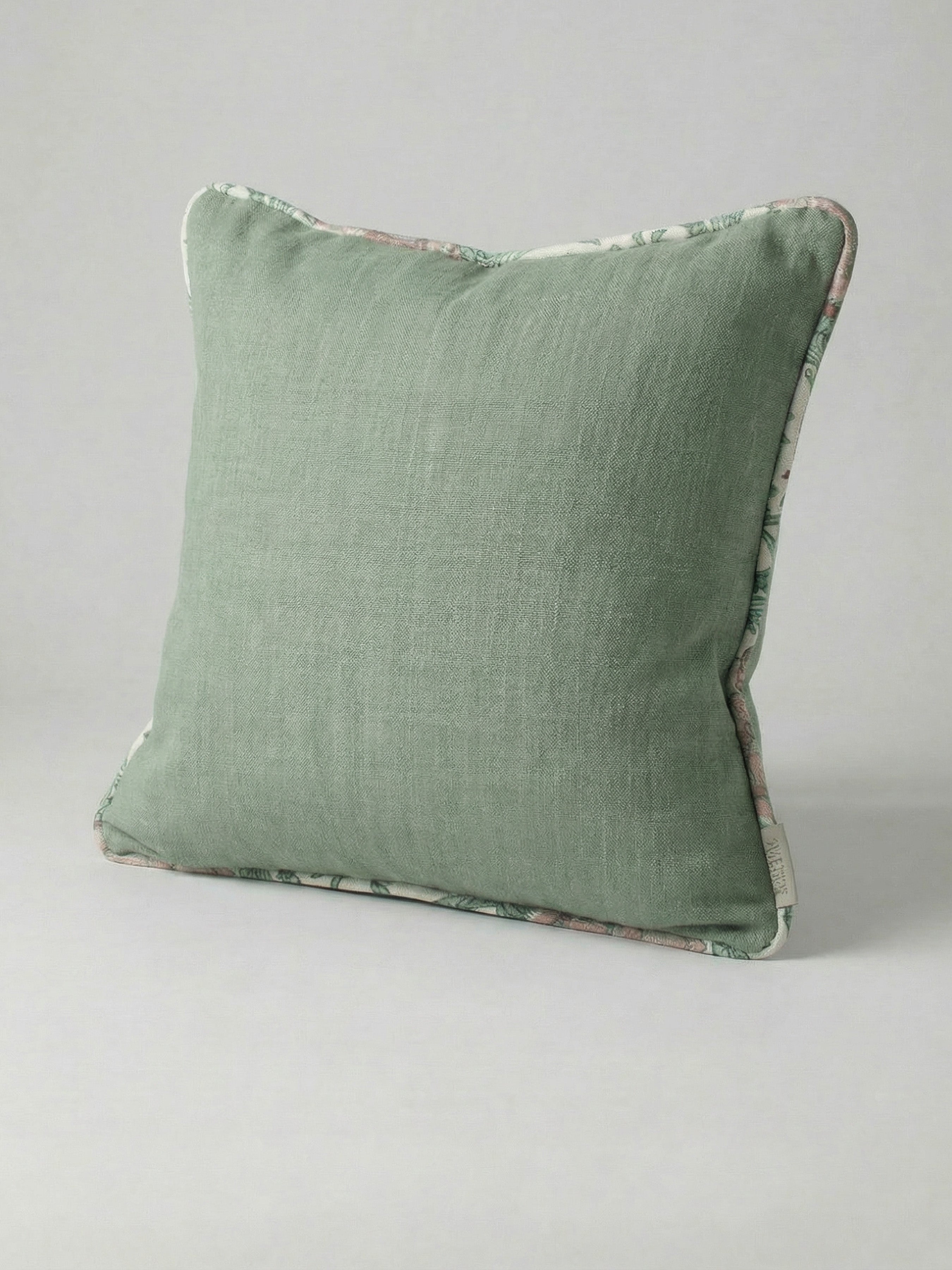 Eden Plain/Nima Floral Mineral Green Cushion - Esselle Home