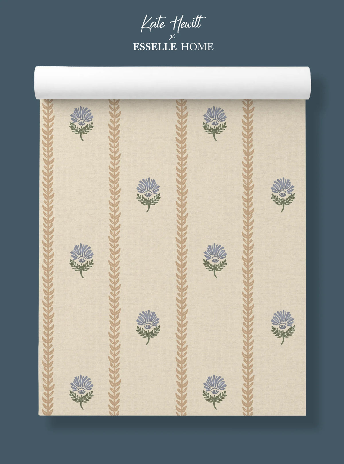 Thistle Trail Stripe Blue & Beige Wallpaper