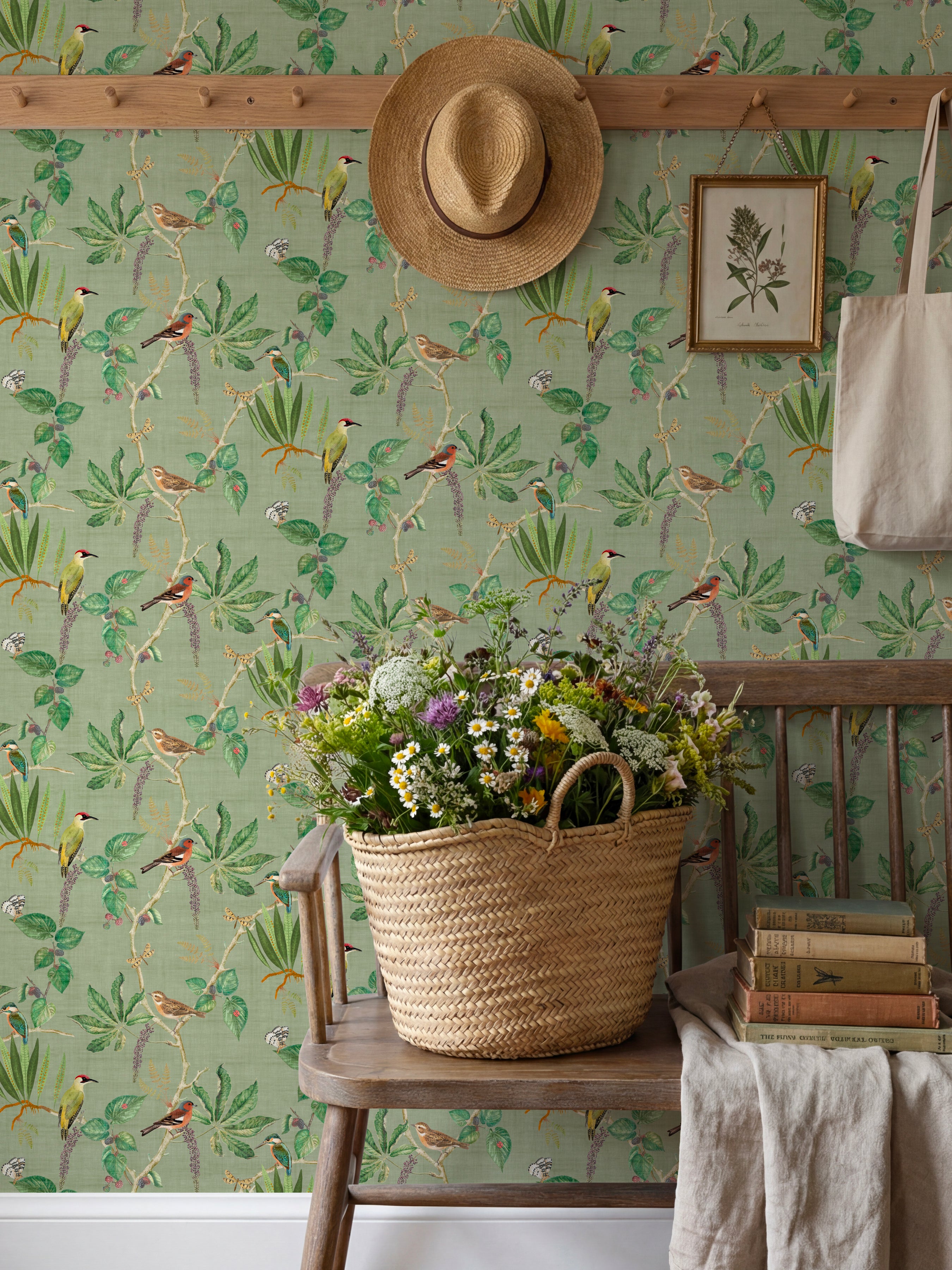 Hill Top Garden Sage Green Wallpaper - Esselle Home
