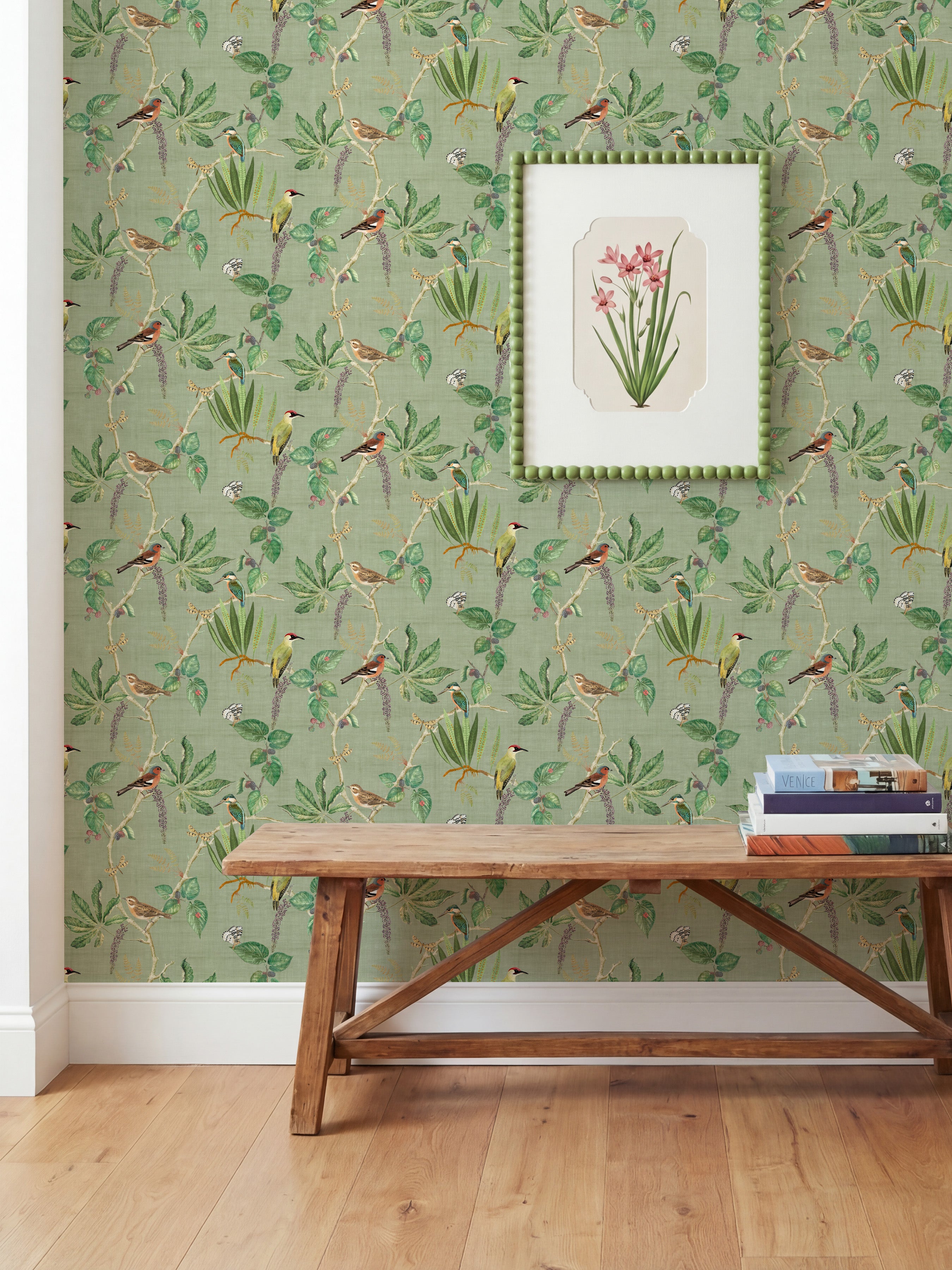 Hill Top Garden Sage Green Wallpaper