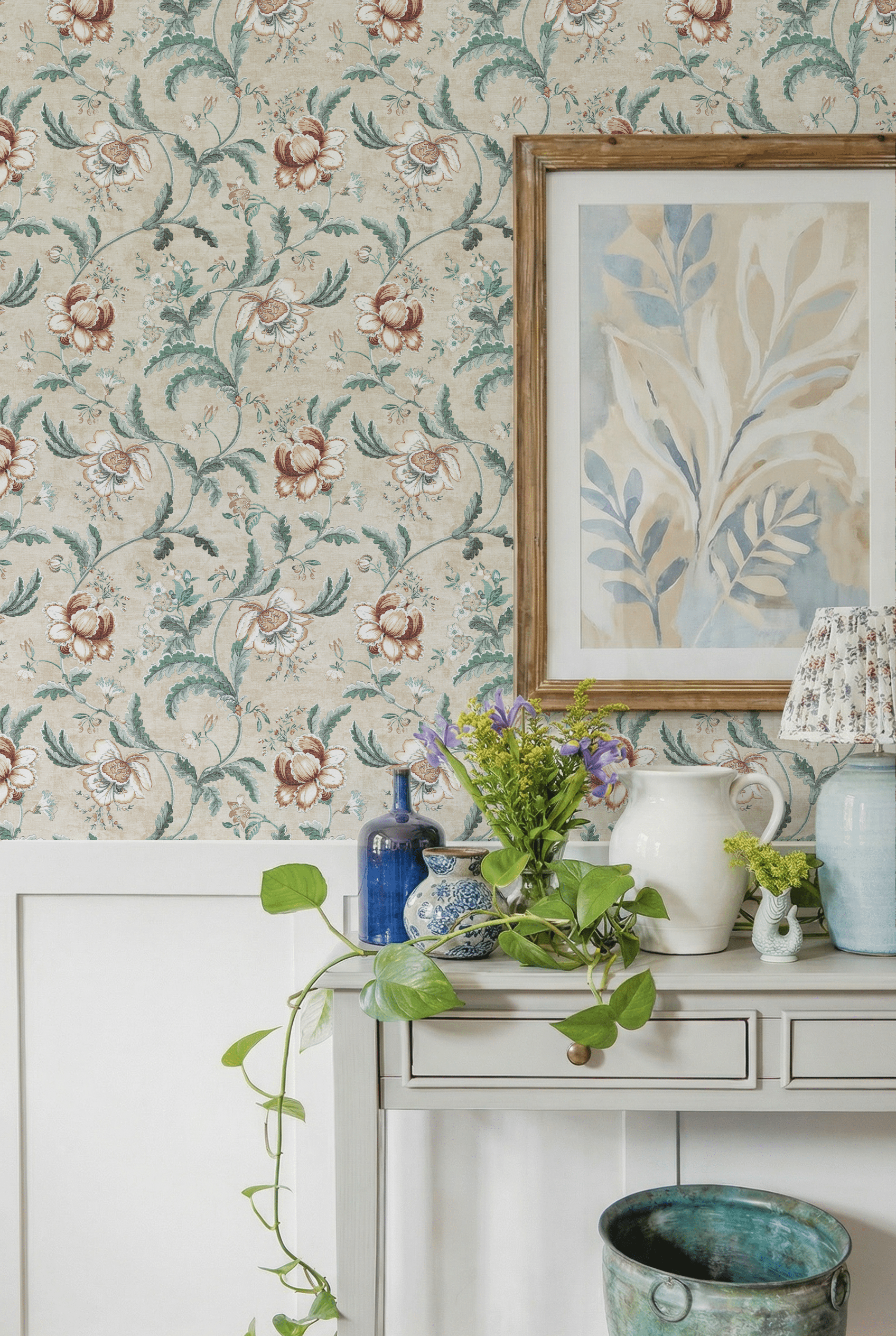 Tapestry Floral Natural/Spice Wallpaper - Esselle Home