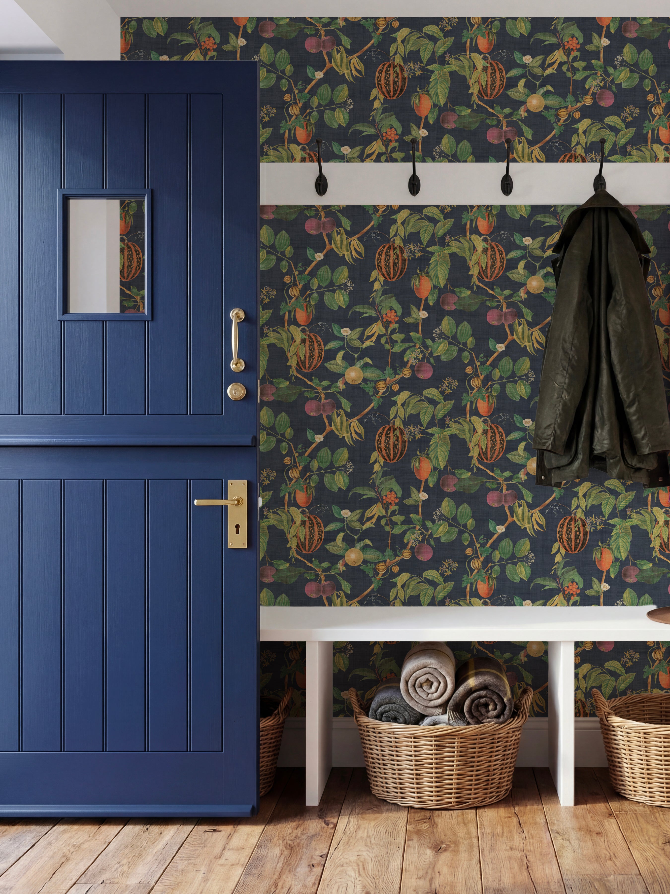 Tropic House Navy Wallpaper - Esselle Home