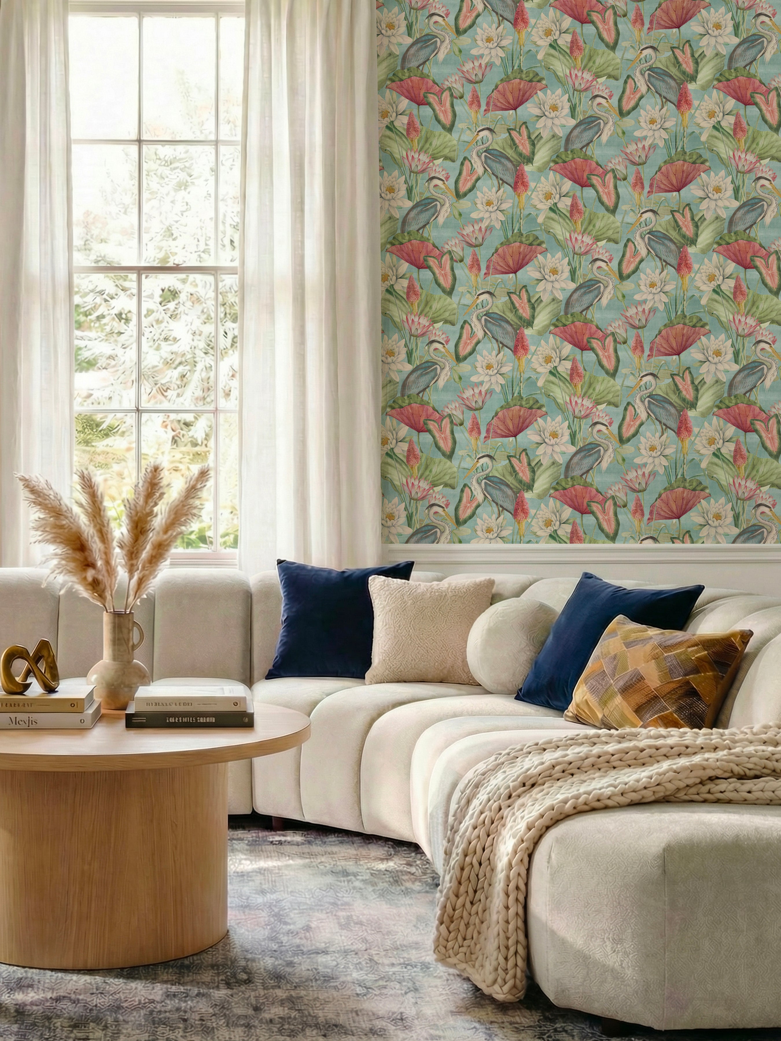 Waterlily Lake Soft Blue Wallpaper - Esselle Home