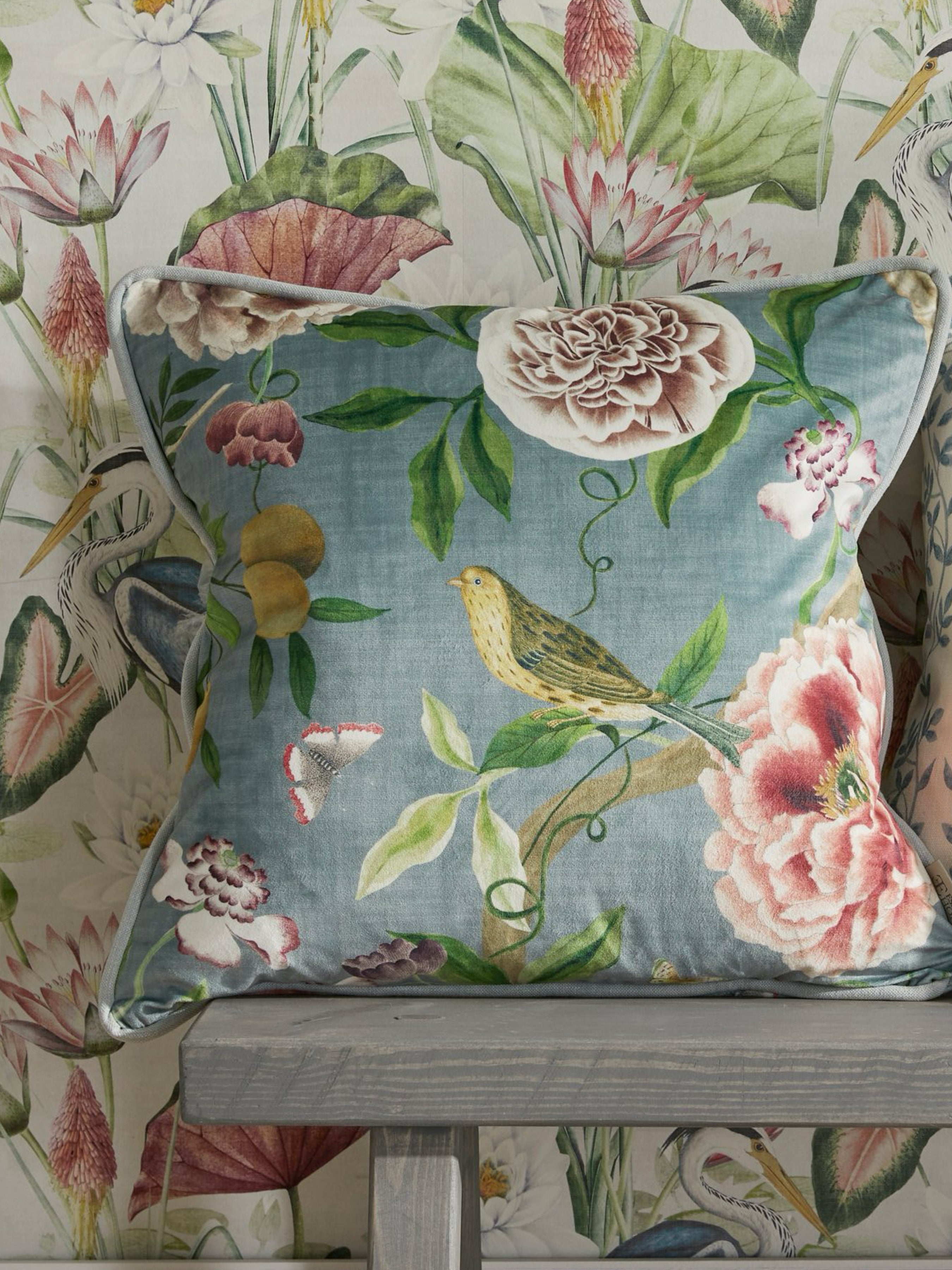 Chinoiserie Garden Slate Blue Cushion - Esselle Home