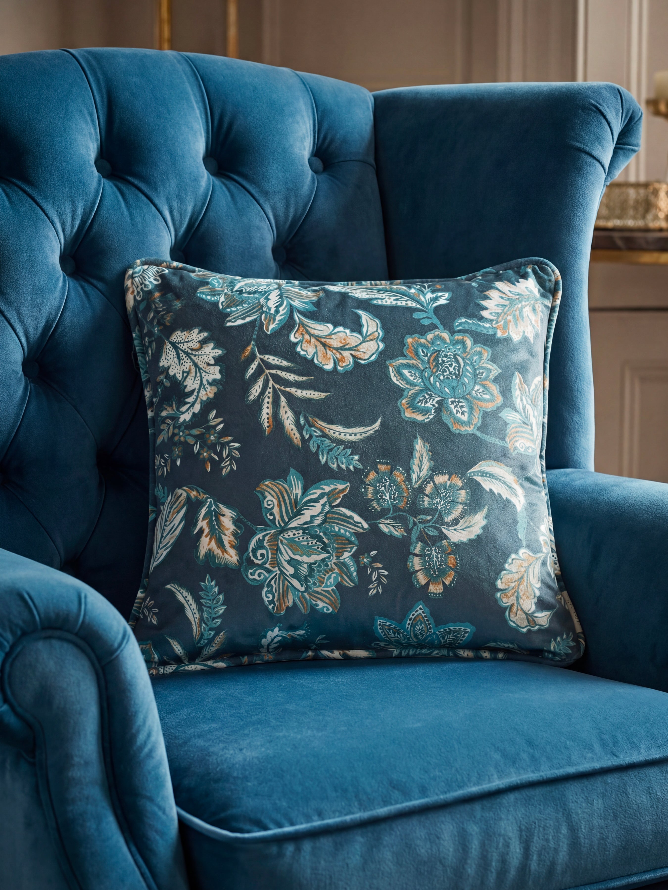 Kashmir Jacobean Navy/Teal Cushion - Esselle Home