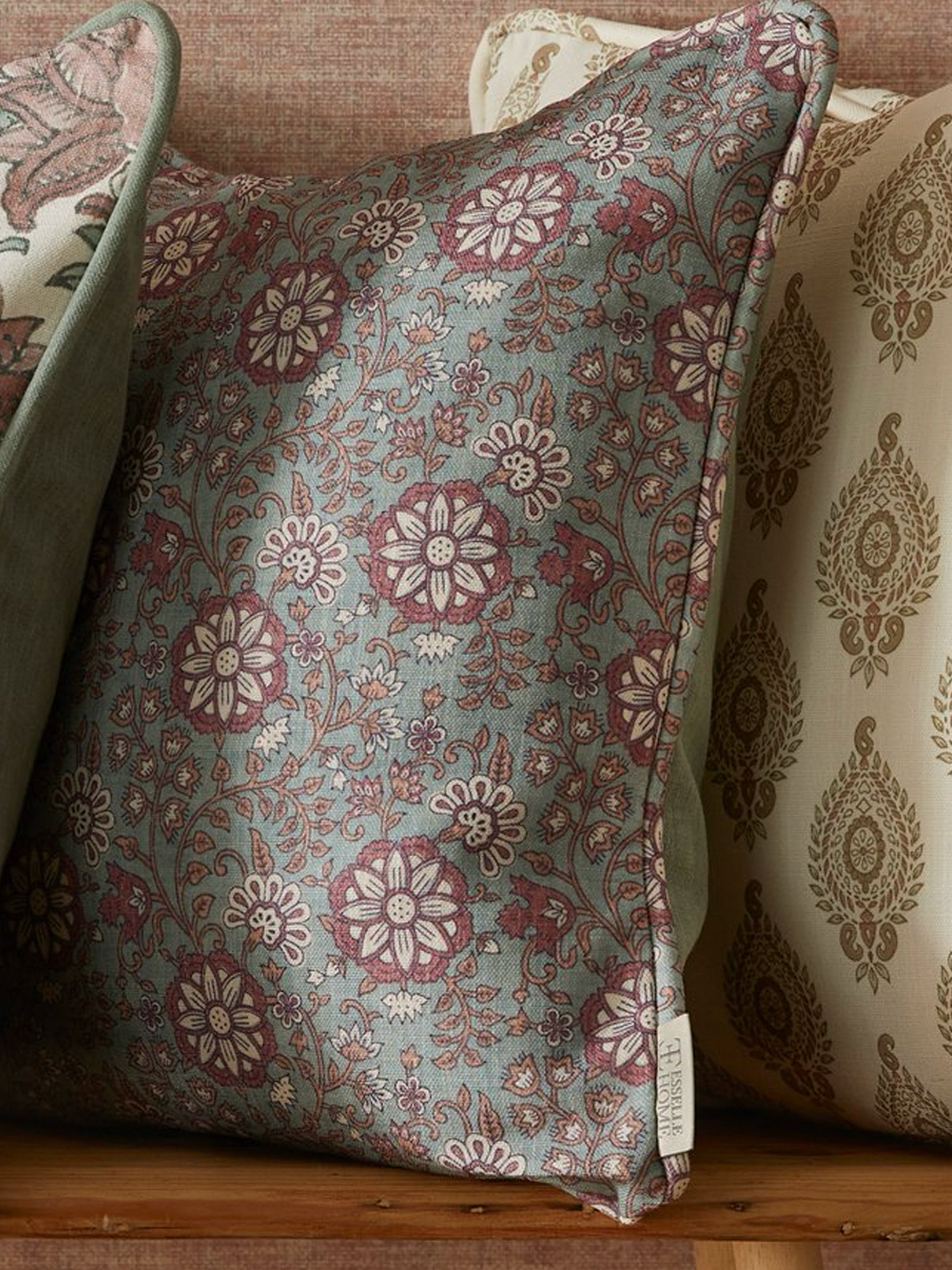 Lucien Trail Spice Pink/Green Cushion - Esselle Home