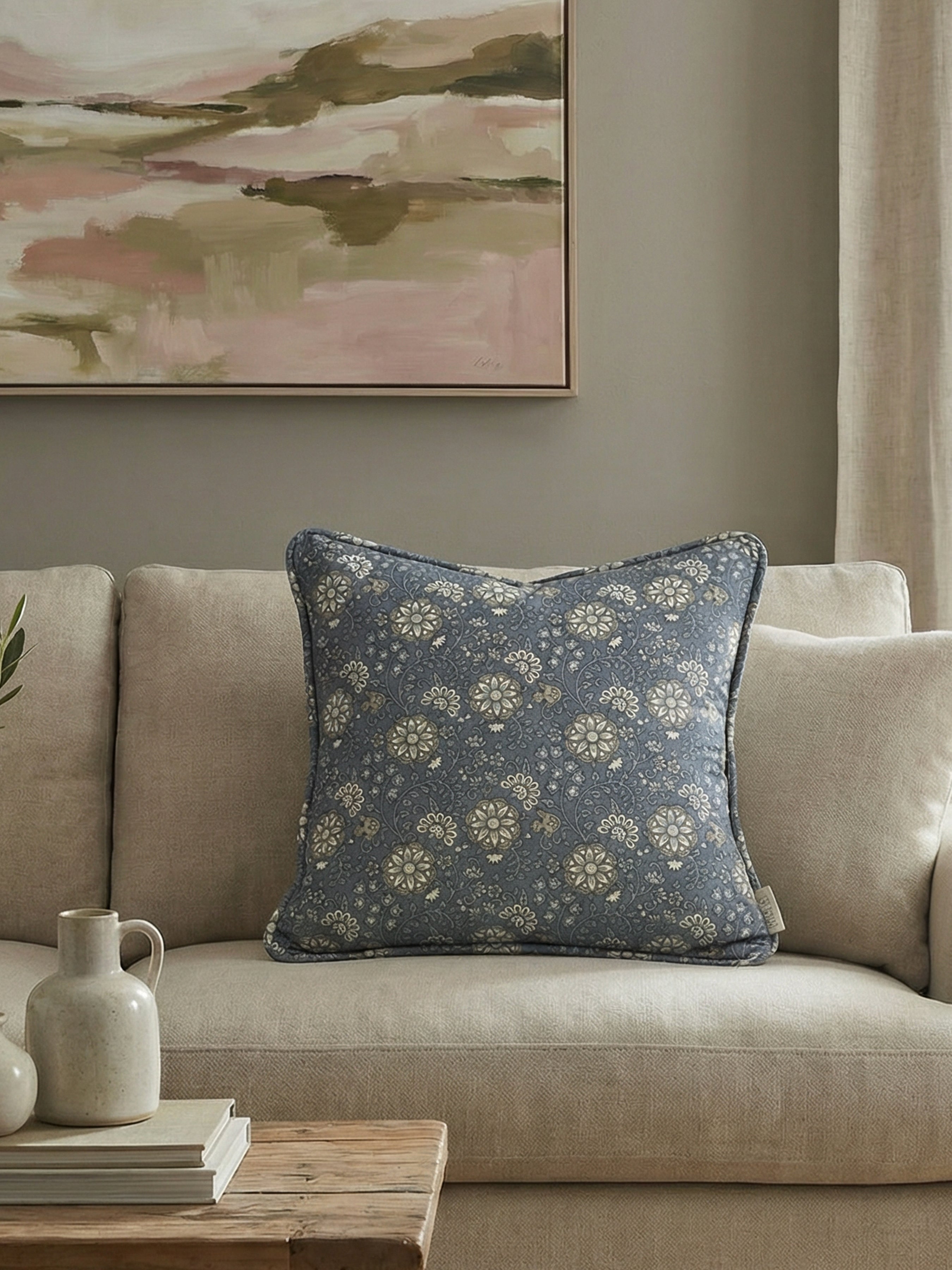 Lucien Trail Navy/Taupe Cushion - Esselle Home