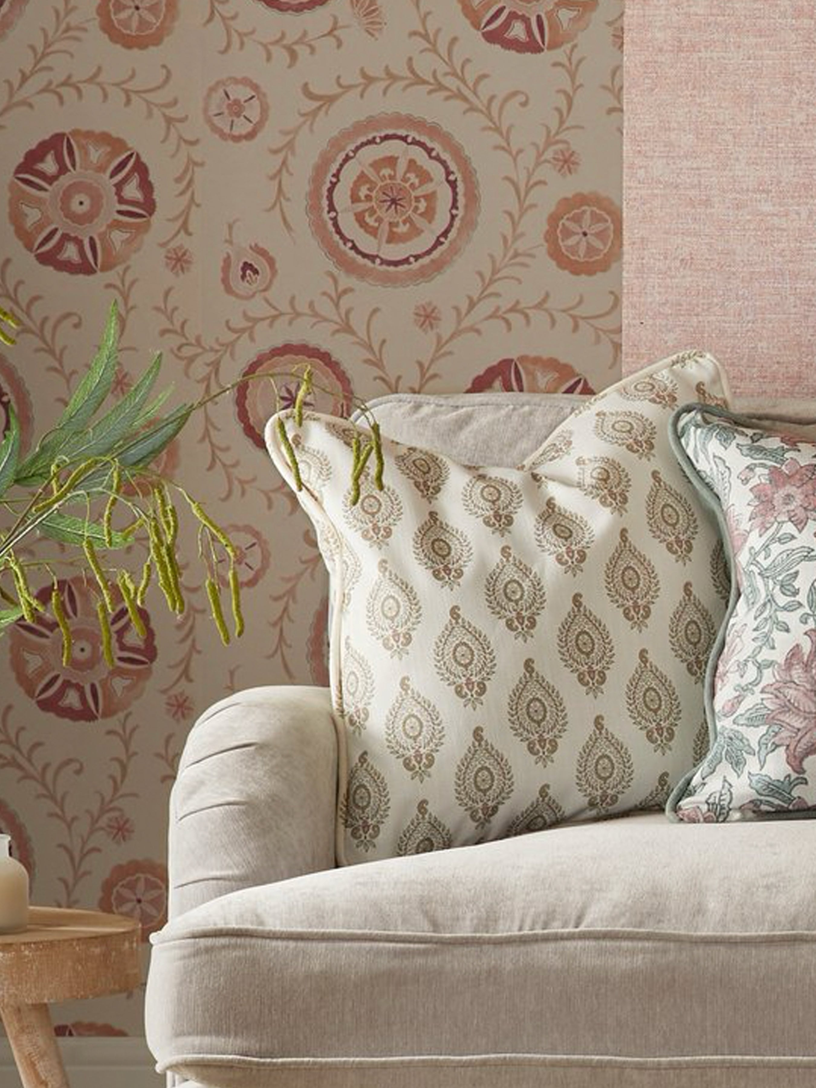 Naya Motif Neutral/Rose Cushion - Esselle Home