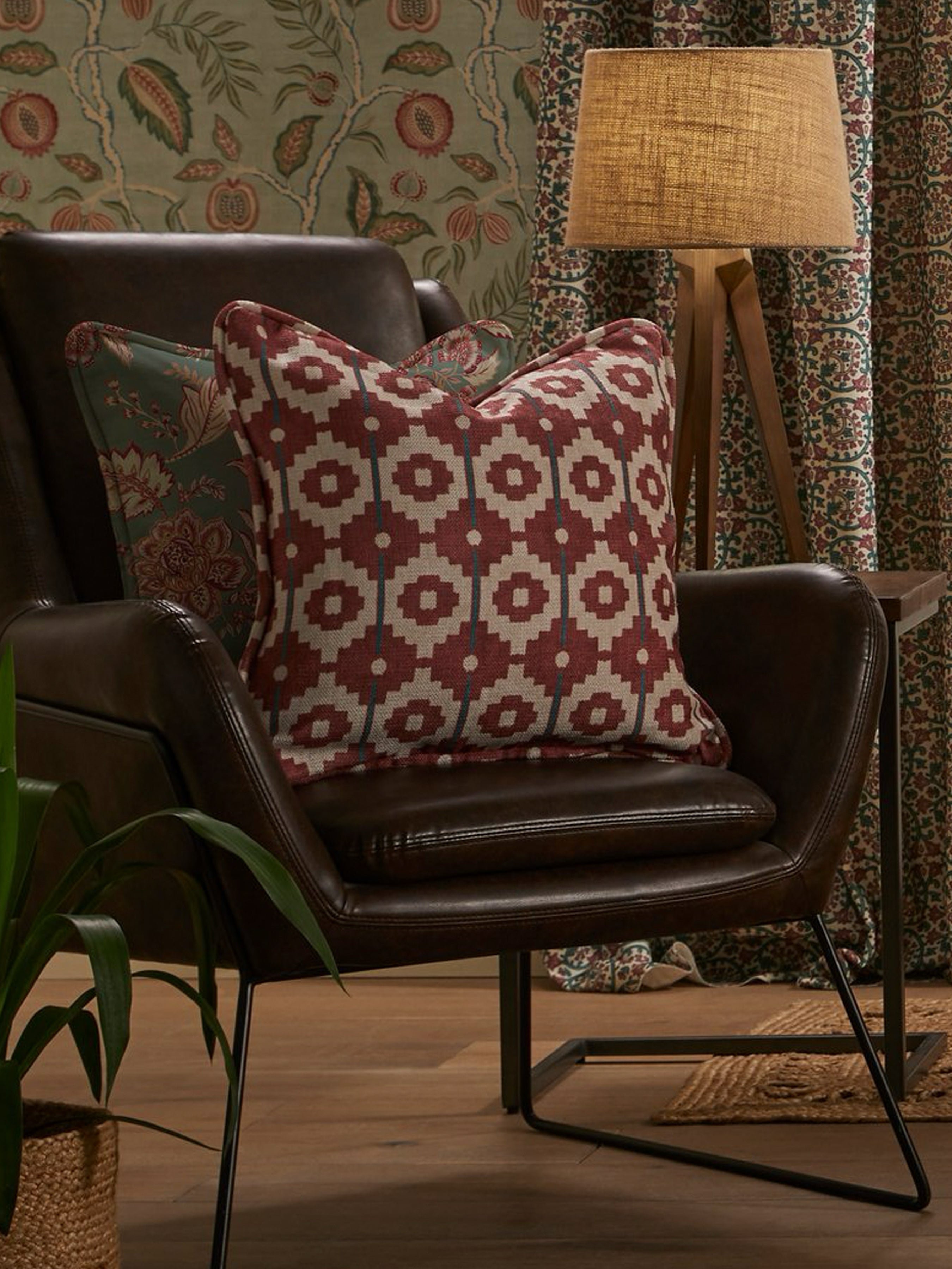 Santiago Geo Red/Teal Cushion - Esselle Home