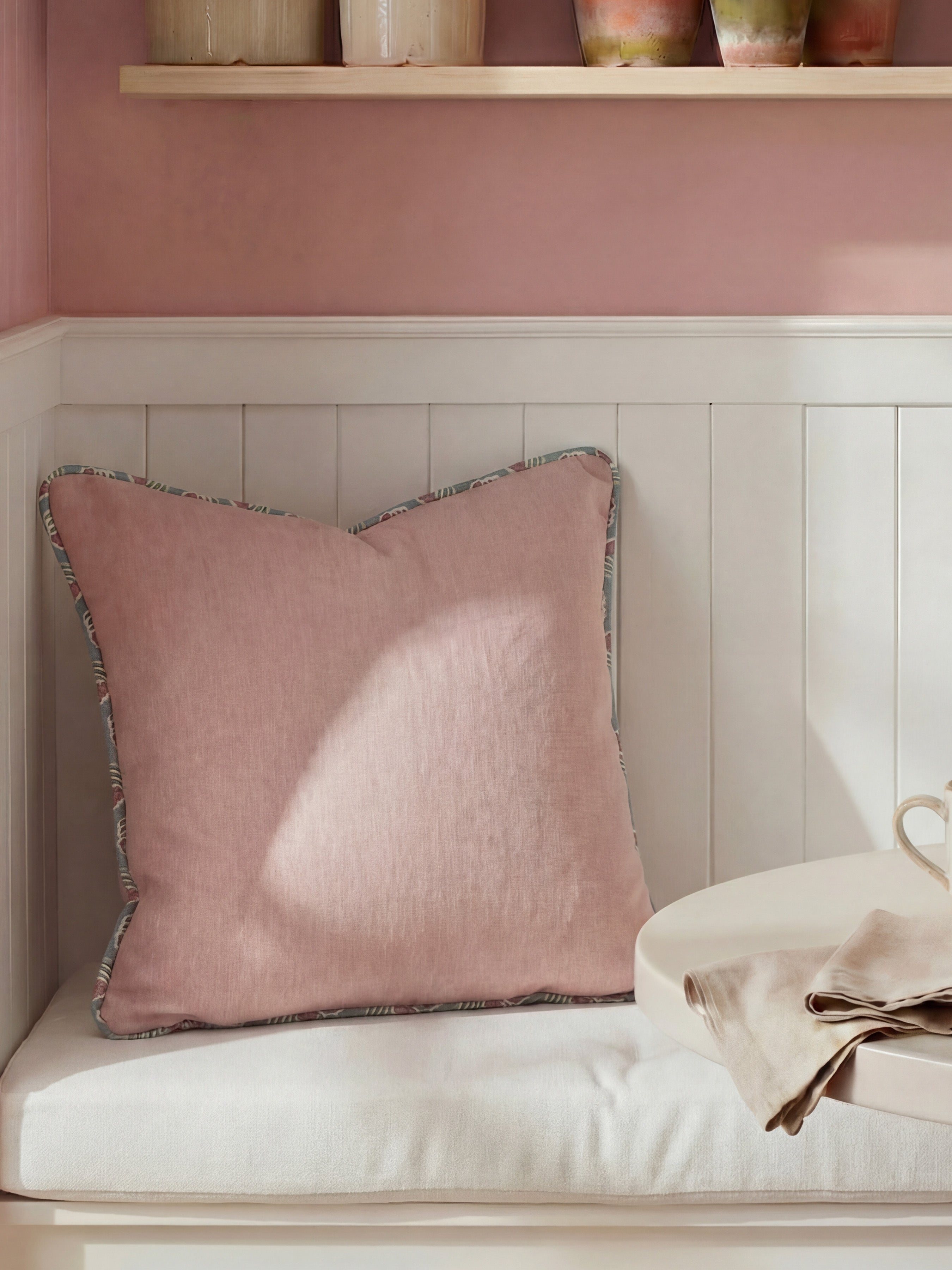 Wallington Floral Slate/Dusky Pink Cushion - Esselle Home