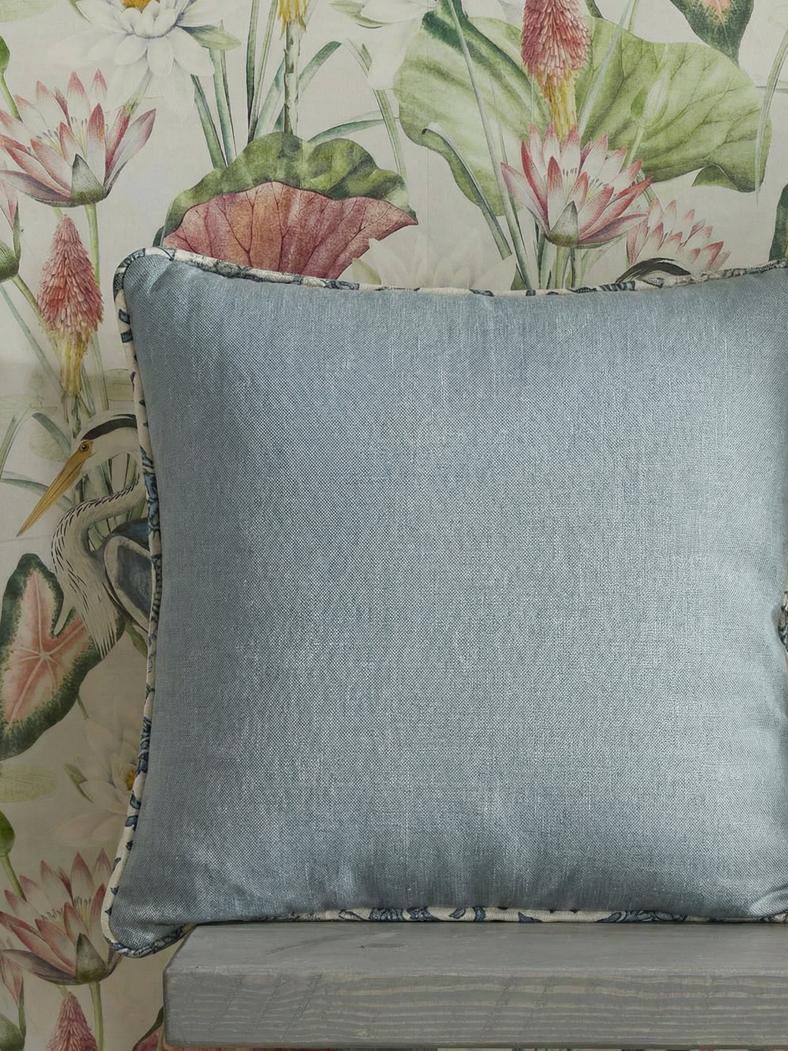 Eden Plain/Nima Floral Soft Blue Cushion - Esselle Home