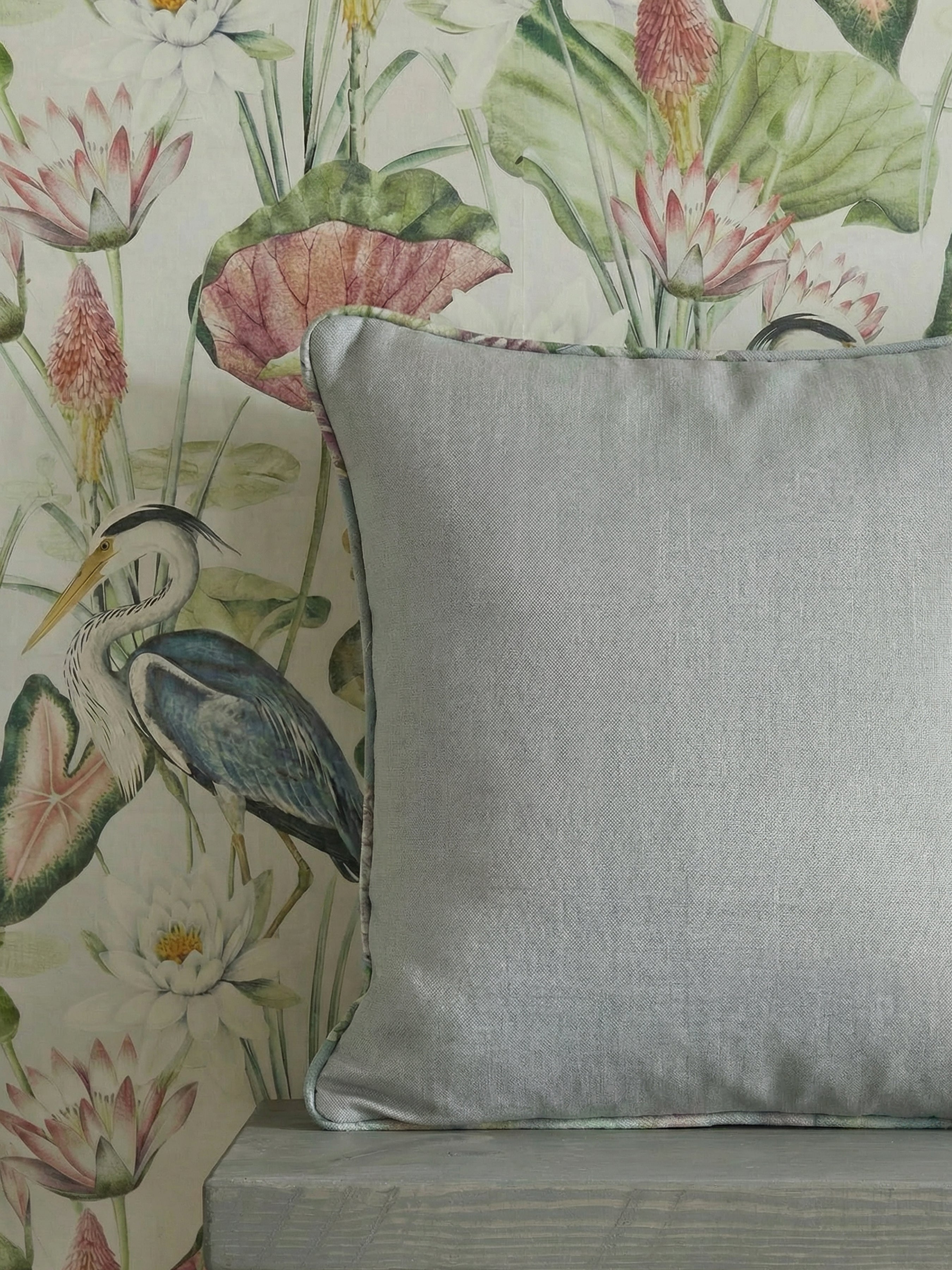 Eden Plain/Chinoiserie Soft Blue Cushion - Esselle Home