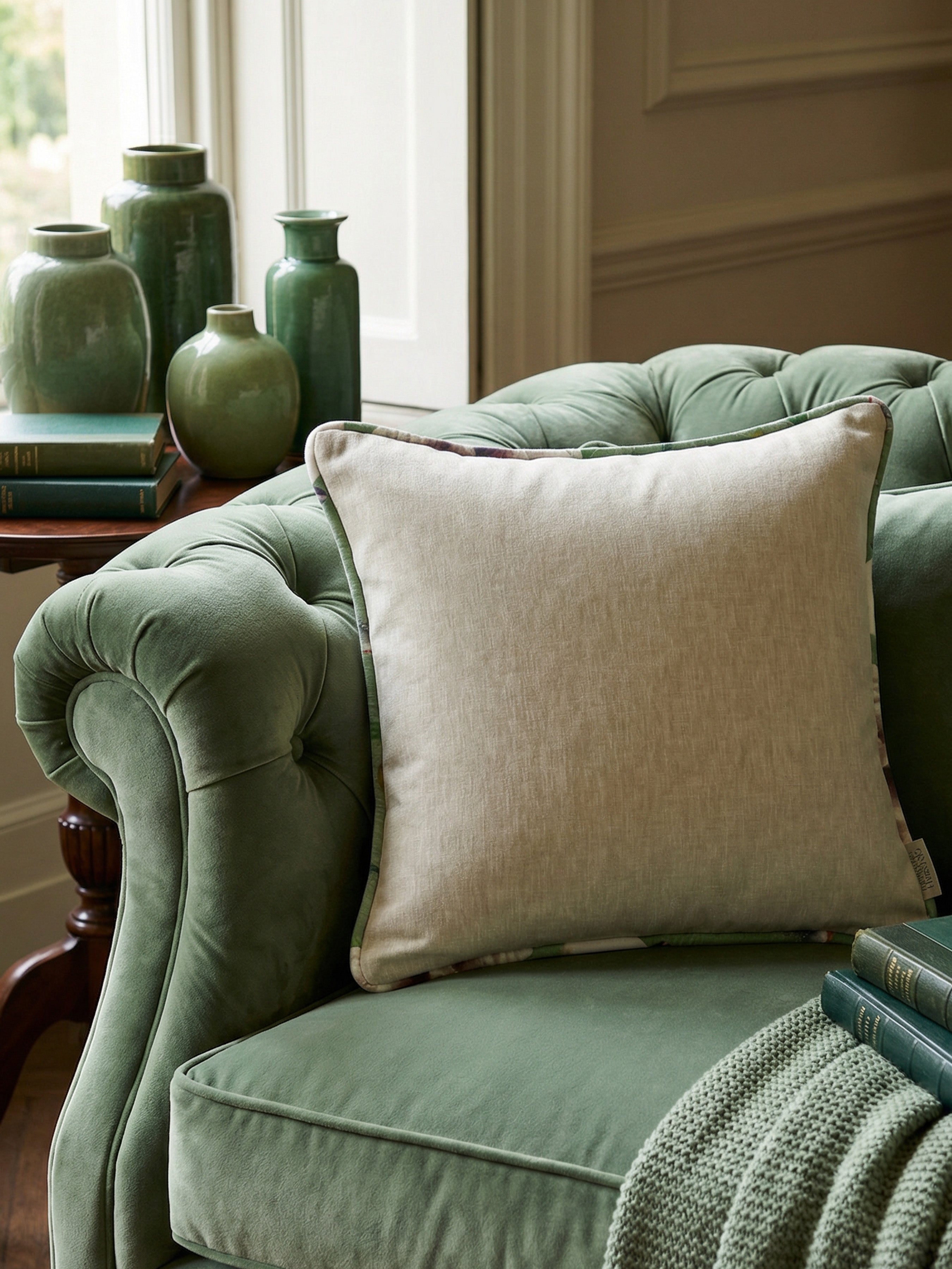 Eden Plain/Chinoiserie Oyster Cushion - Esselle Home