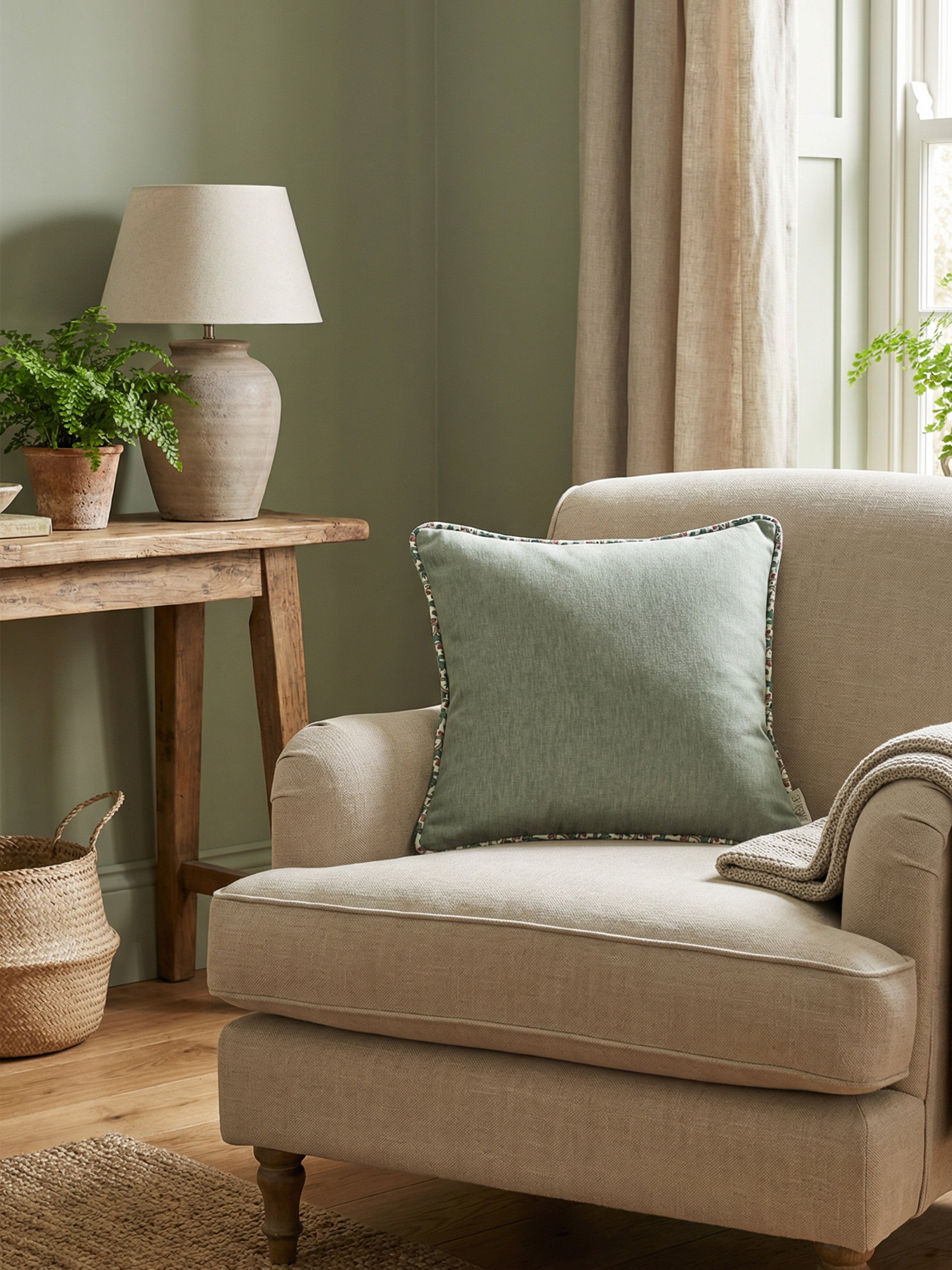 Eden Plain/Veda Mineral Green Cushion - Esselle Home