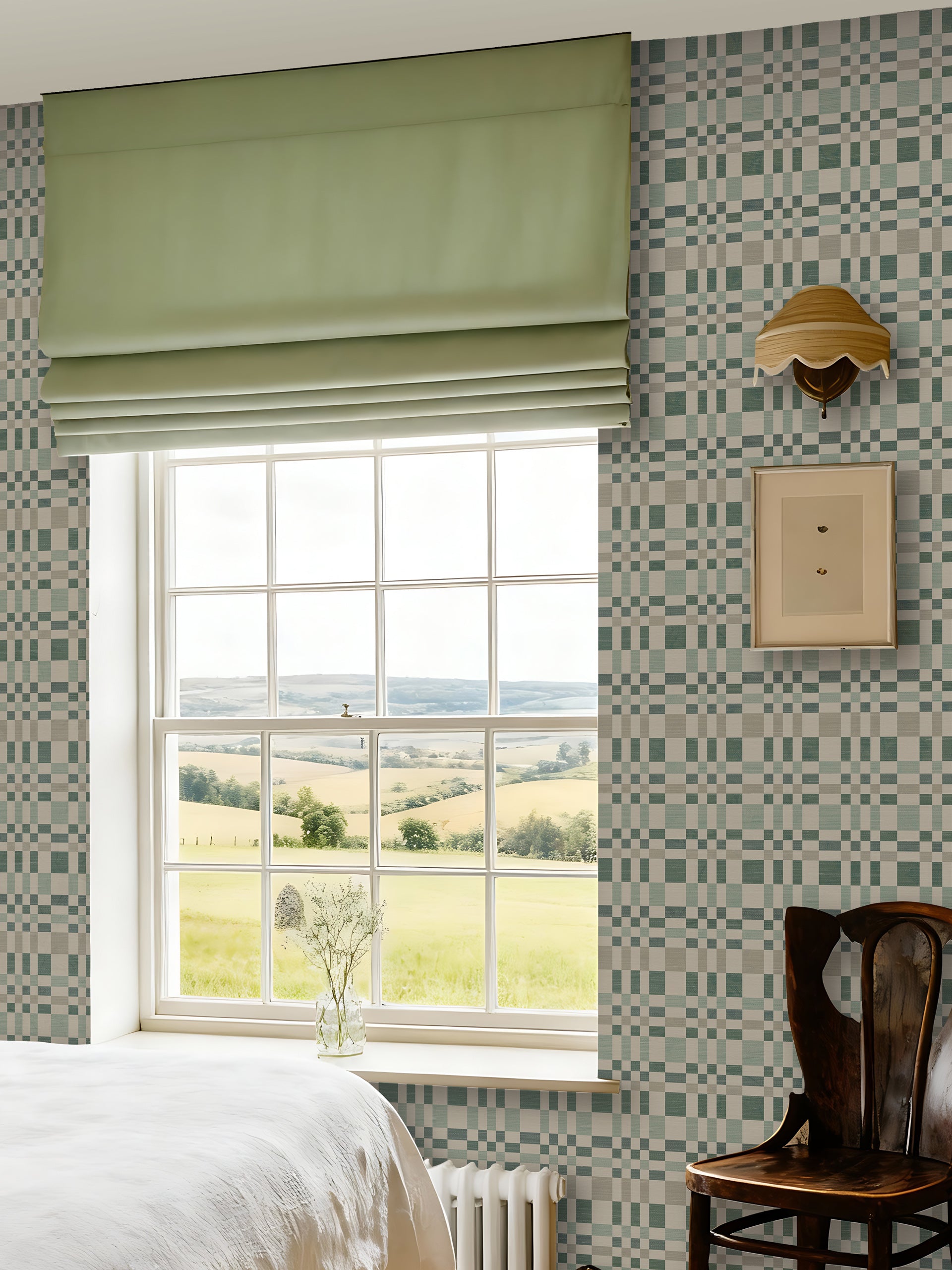 Bergan Green / Natural Wallpaper