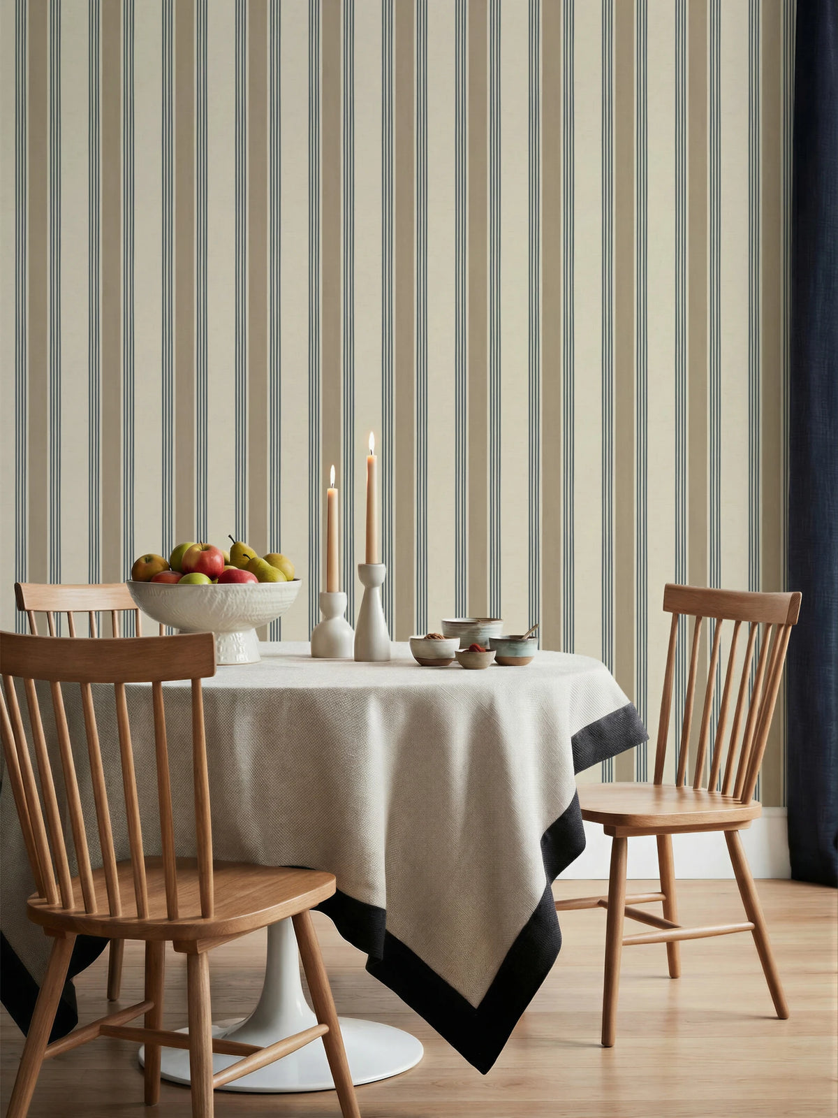Old World Stripe Blue & Beige Wallpaper