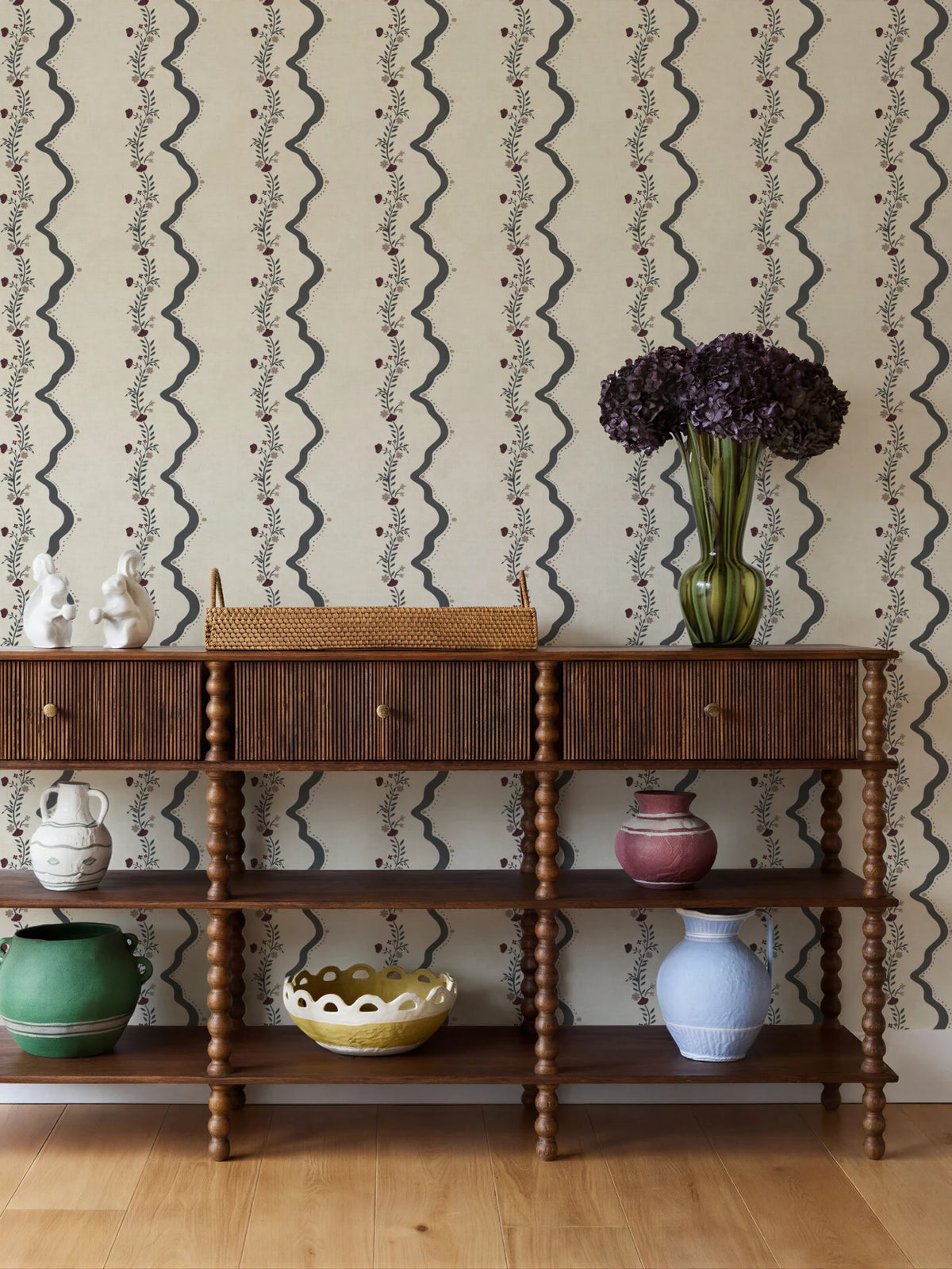 Rosie Posie Midnight Blue Wallpaper - Esselle Home