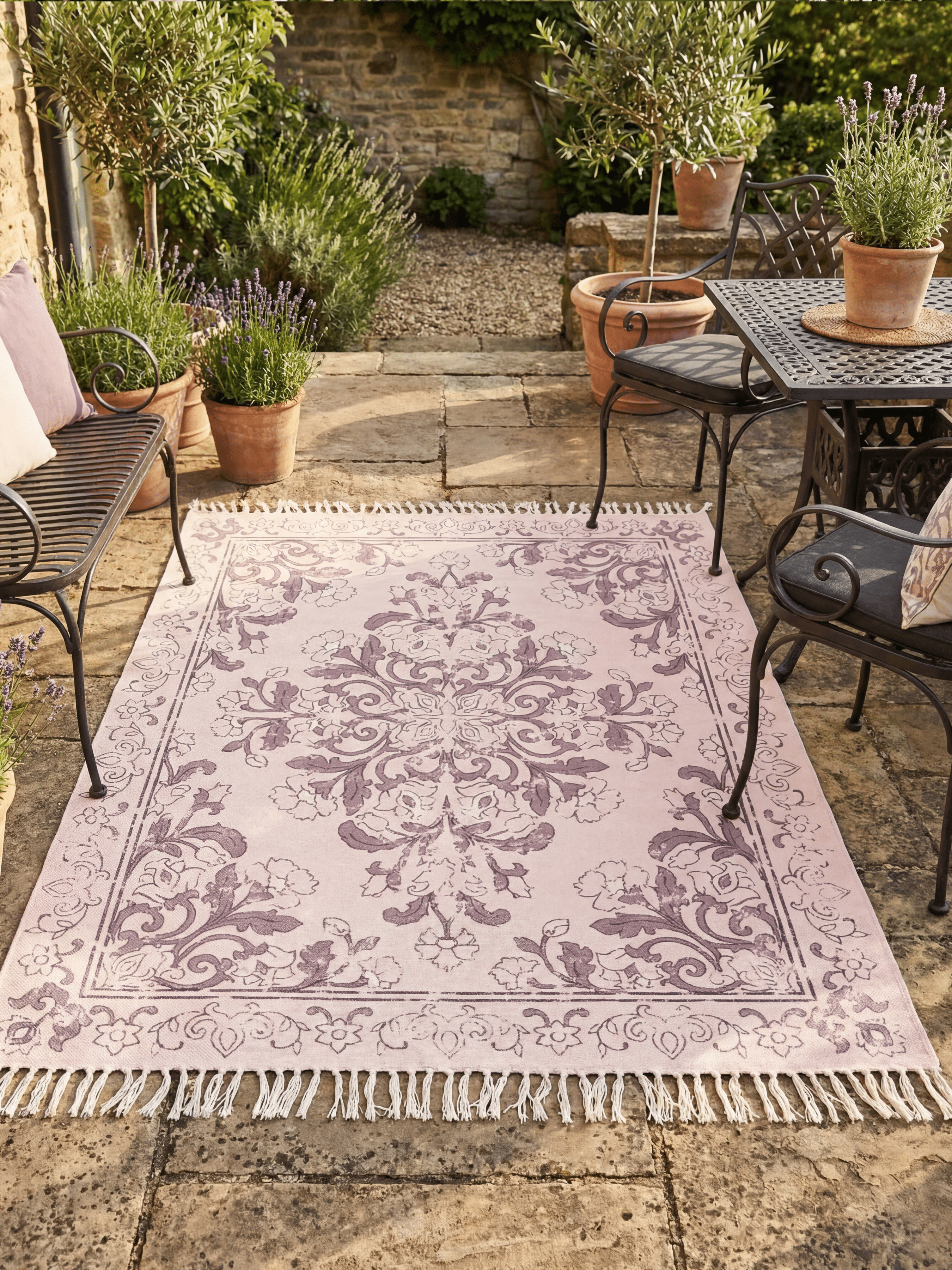 Kew Antique Printed 160x230cm Mauve Rug with Tassel - Esselle Home