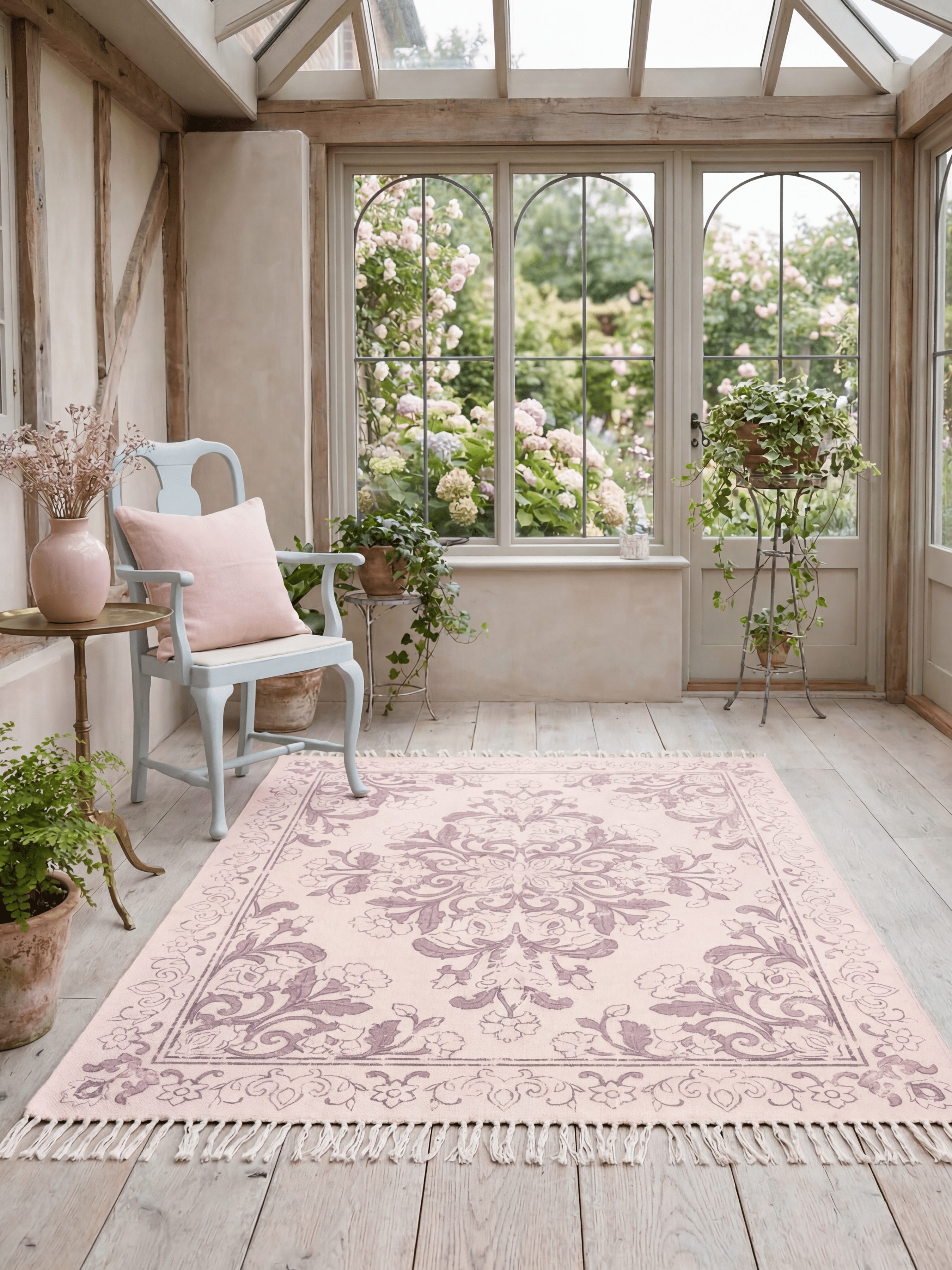 Kew Antique Printed 160x230cm Mauve Rug with Tassel - Esselle Home