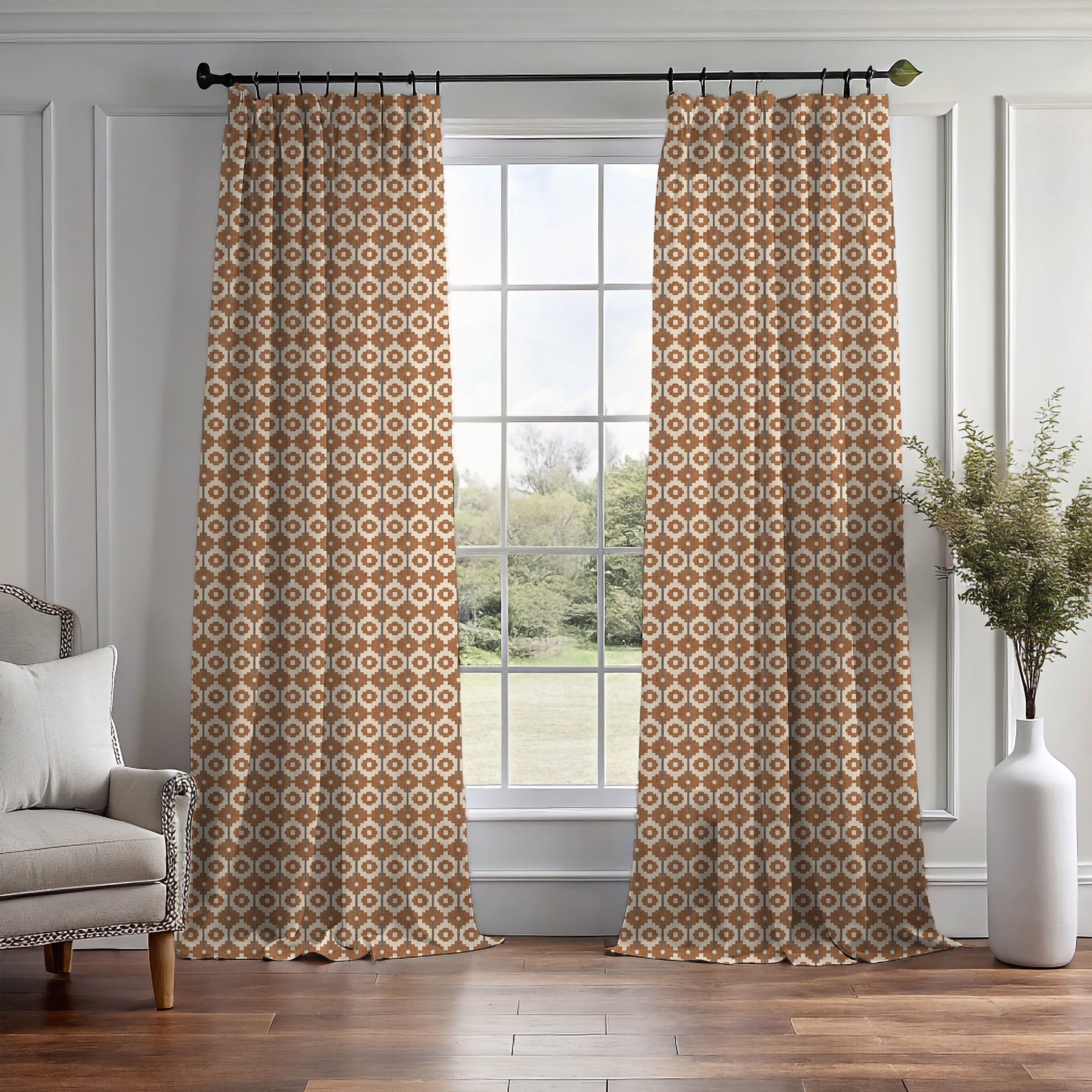 Santiago Geo Burnt Orange/Teal Curtain
