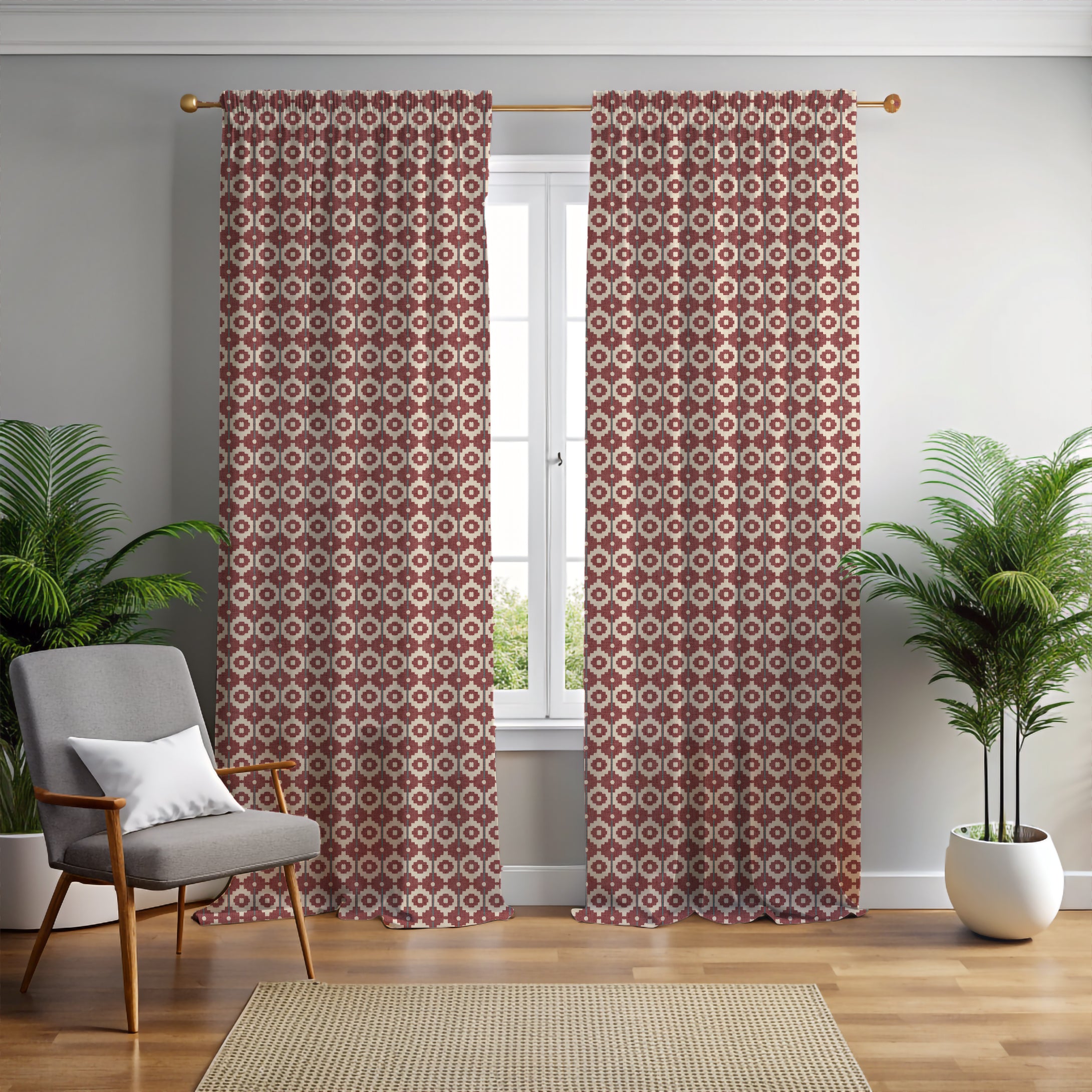 Santiago Geo Red/Teal Curtain