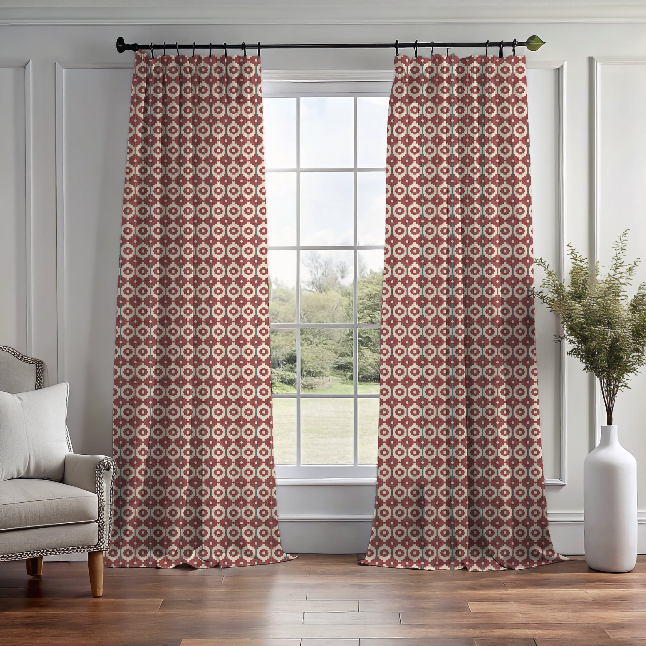 Santiago Geo Red/Teal Curtain