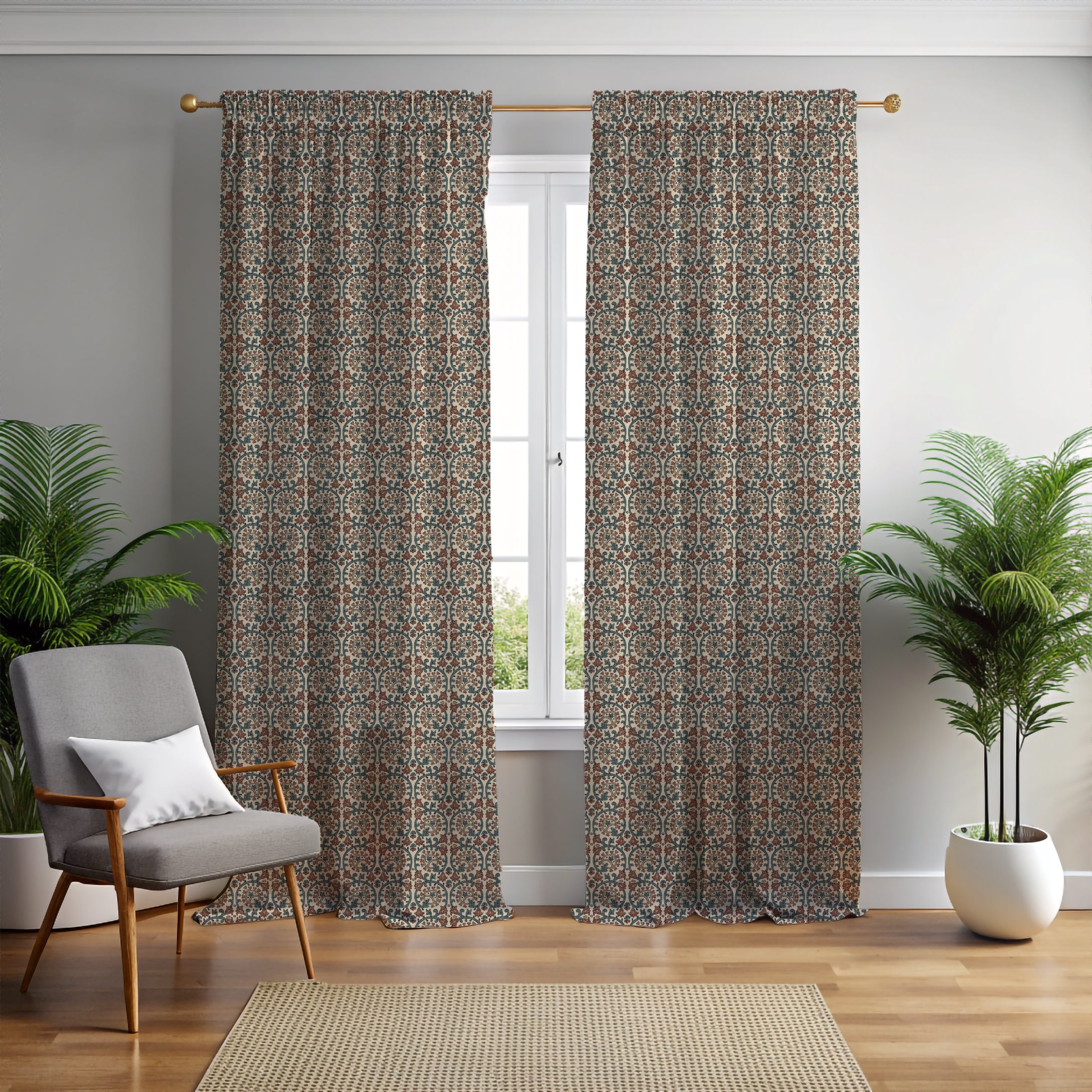 Veda Linen Spice Blue Curtain