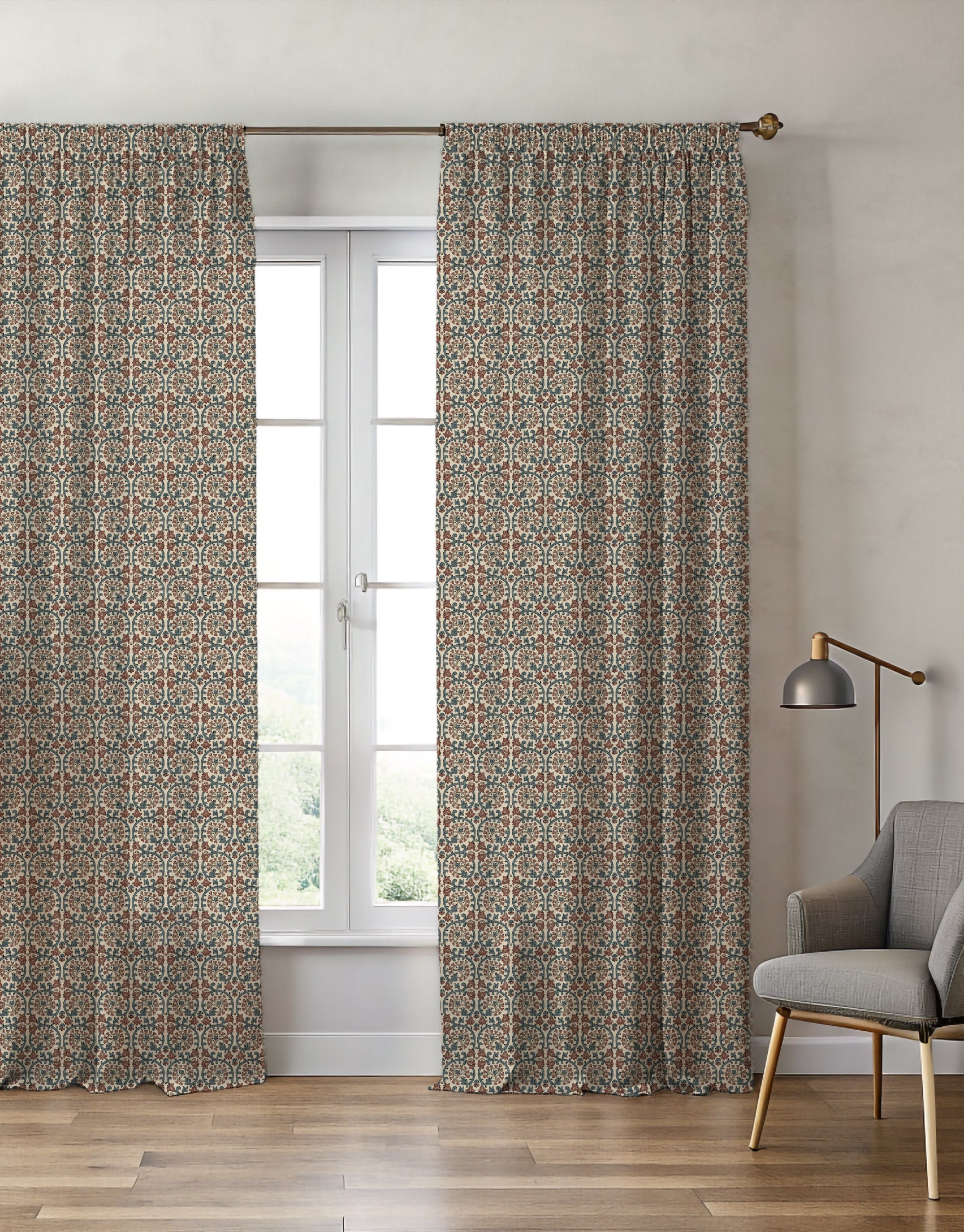 Veda Linen Spice Blue Curtain