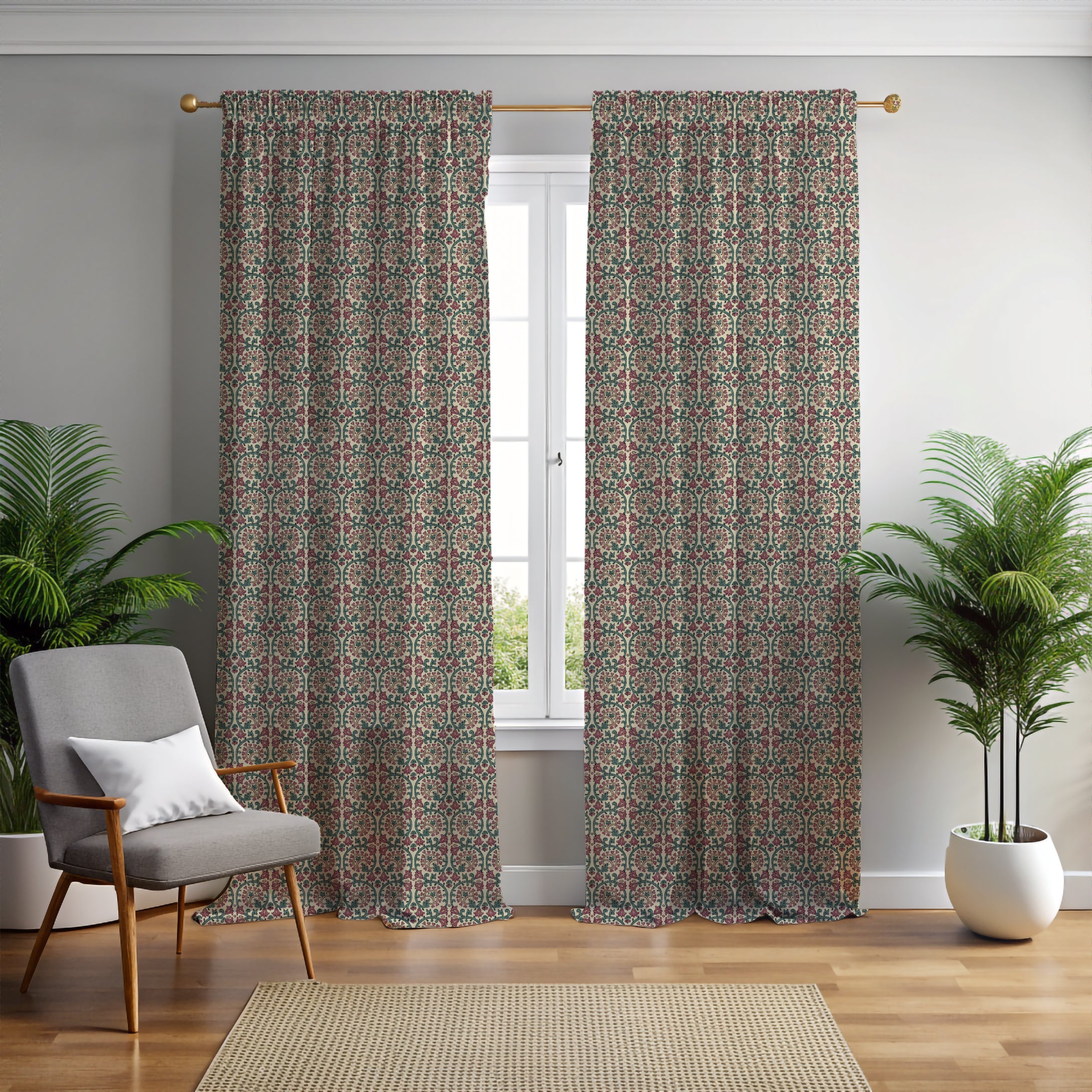 Veda Linen Teal/Raspberry Curtain