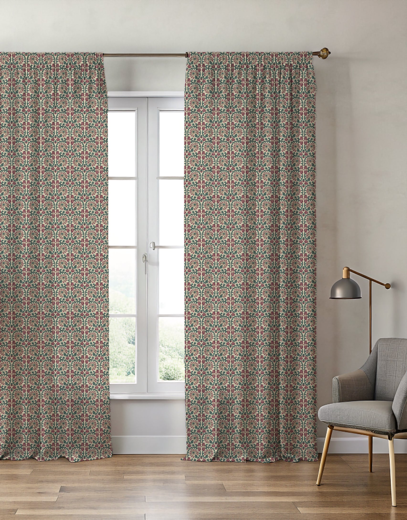 Veda Linen Teal/Raspberry Curtain