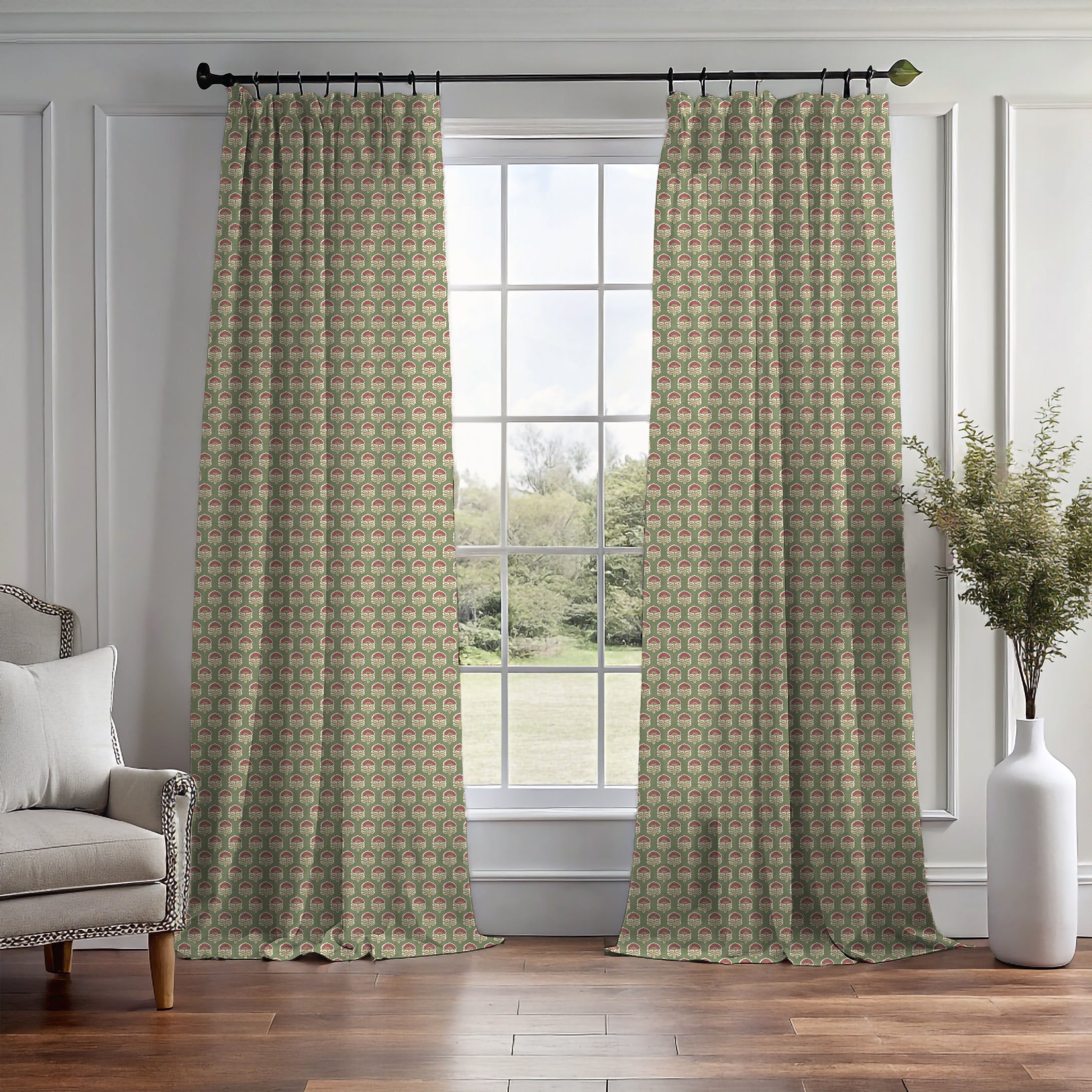 Wallington Floral Moss/Raspberry Curtain