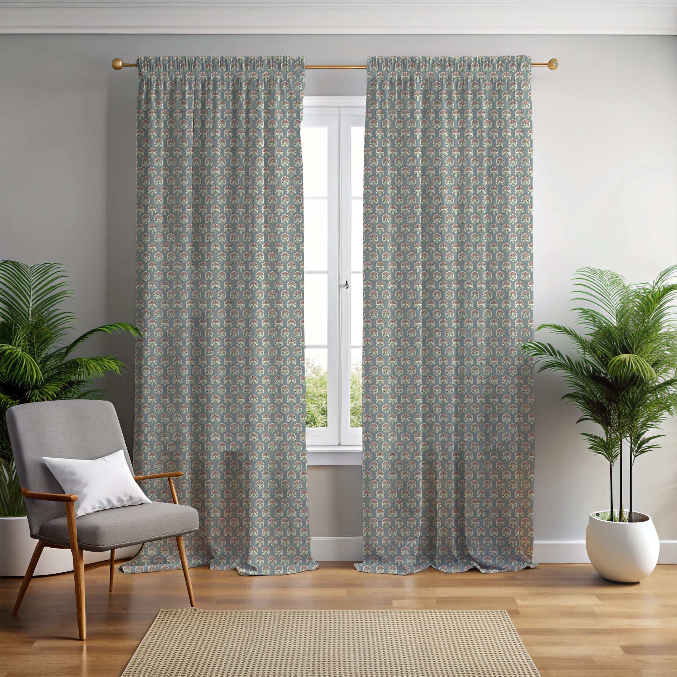 Wallington Floral Slate/Dusky Pink Curtain
