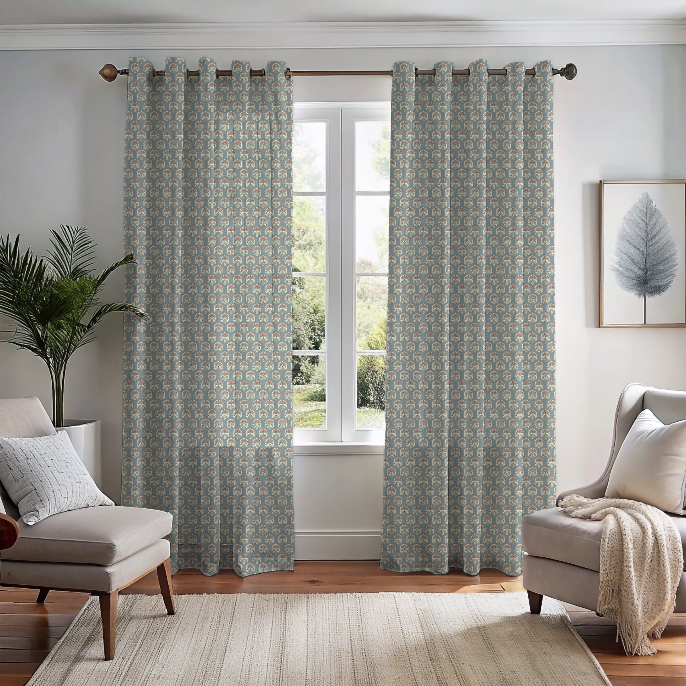 Wallington Floral Slate/Dusky Pink Curtain