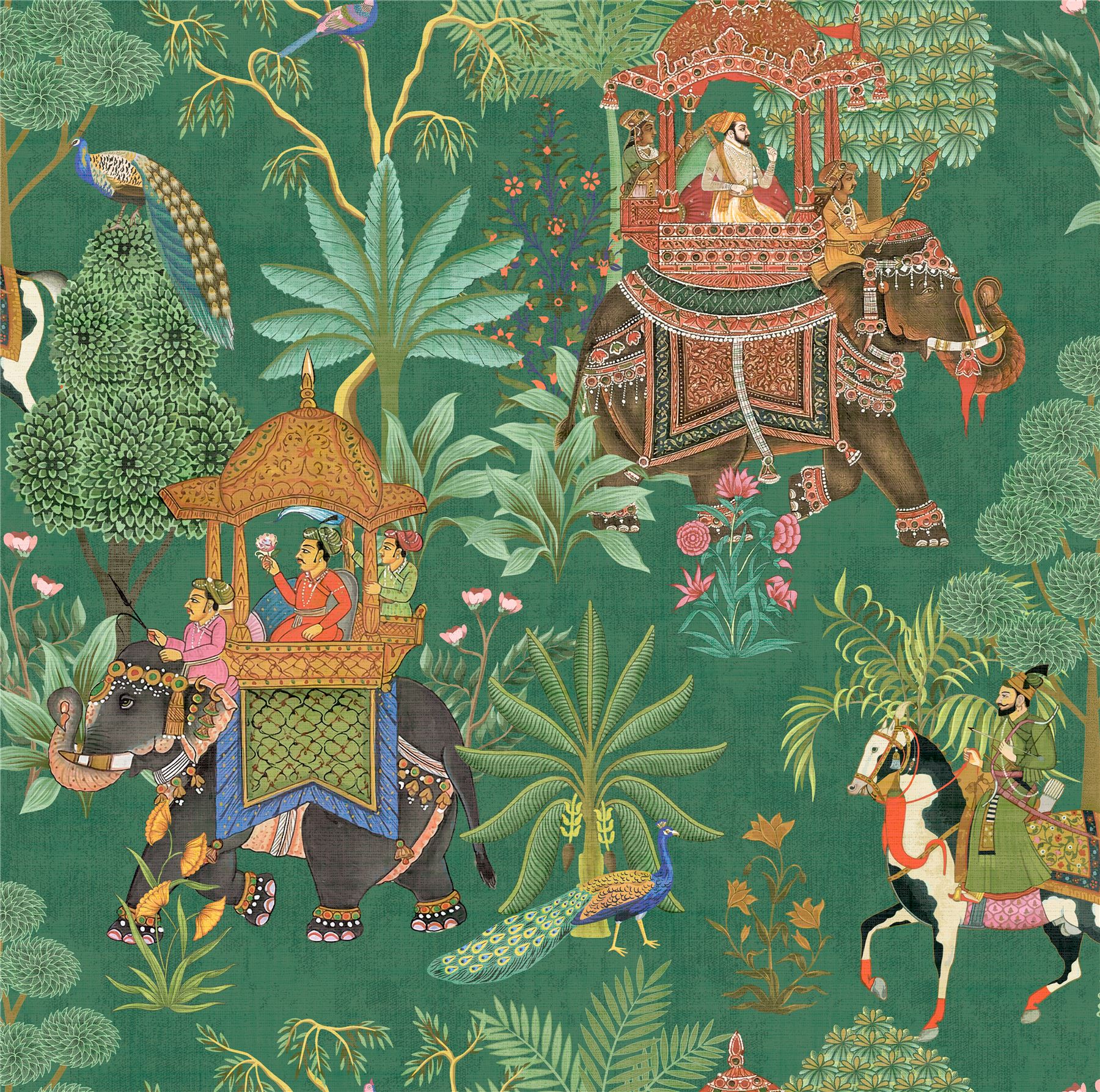 Emperor's Garden Emerald Multicoloured Wallpaper - Esselle Home
