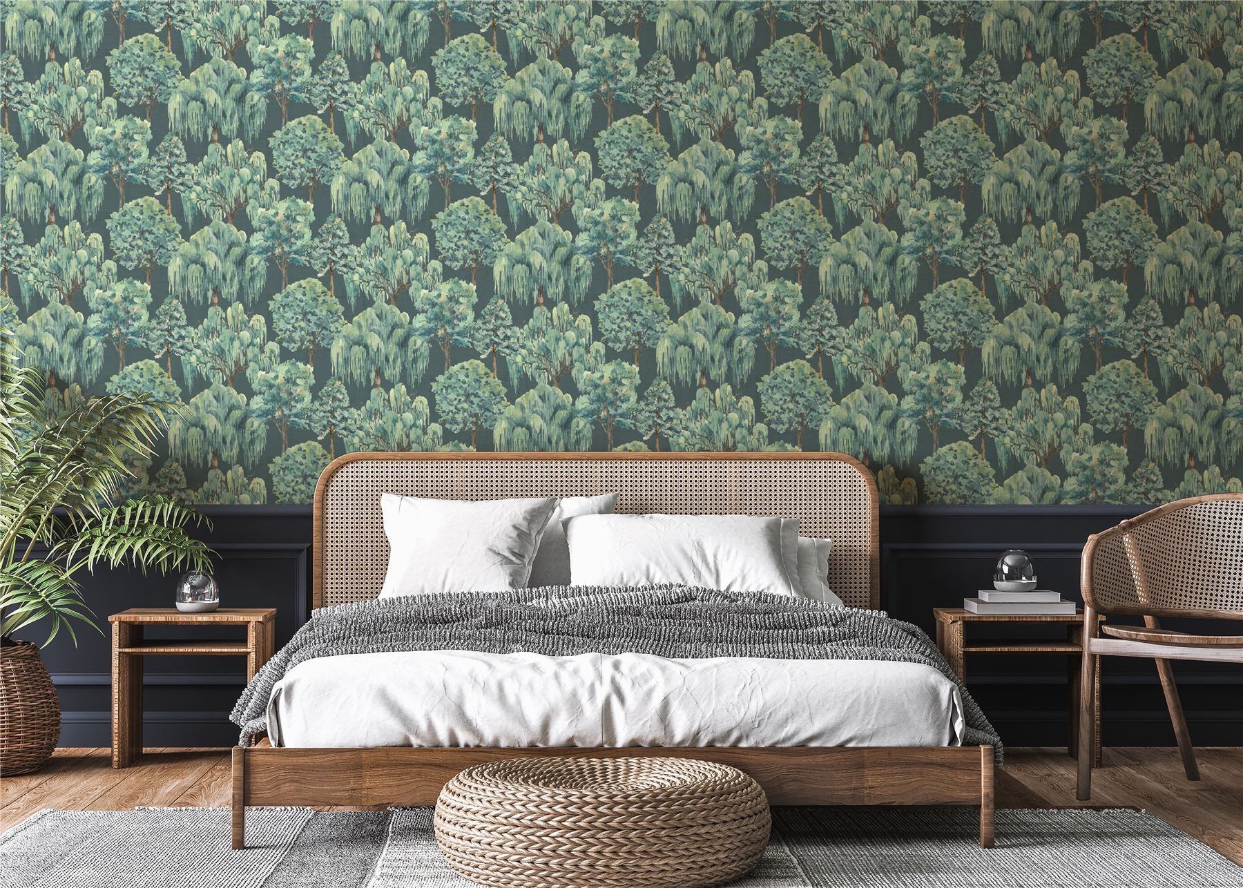 Whispering Willow Navy Wallpaper
