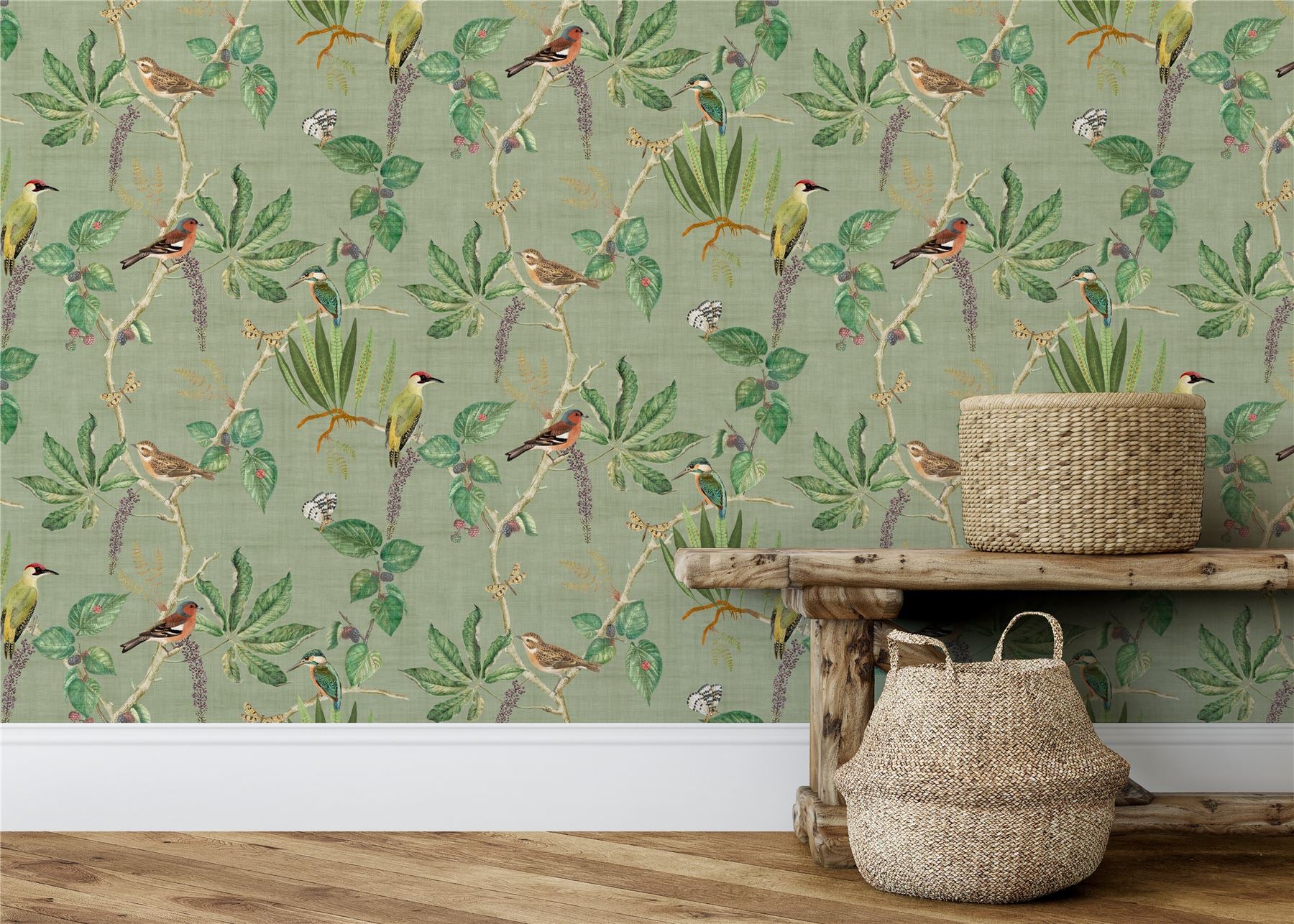 Hill Top Garden Sage Green Wallpaper
