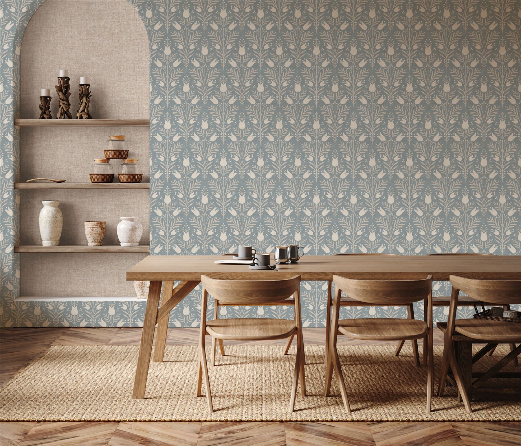 Heritage Tulip Chalky Blue Wallpaper - Esselle Home