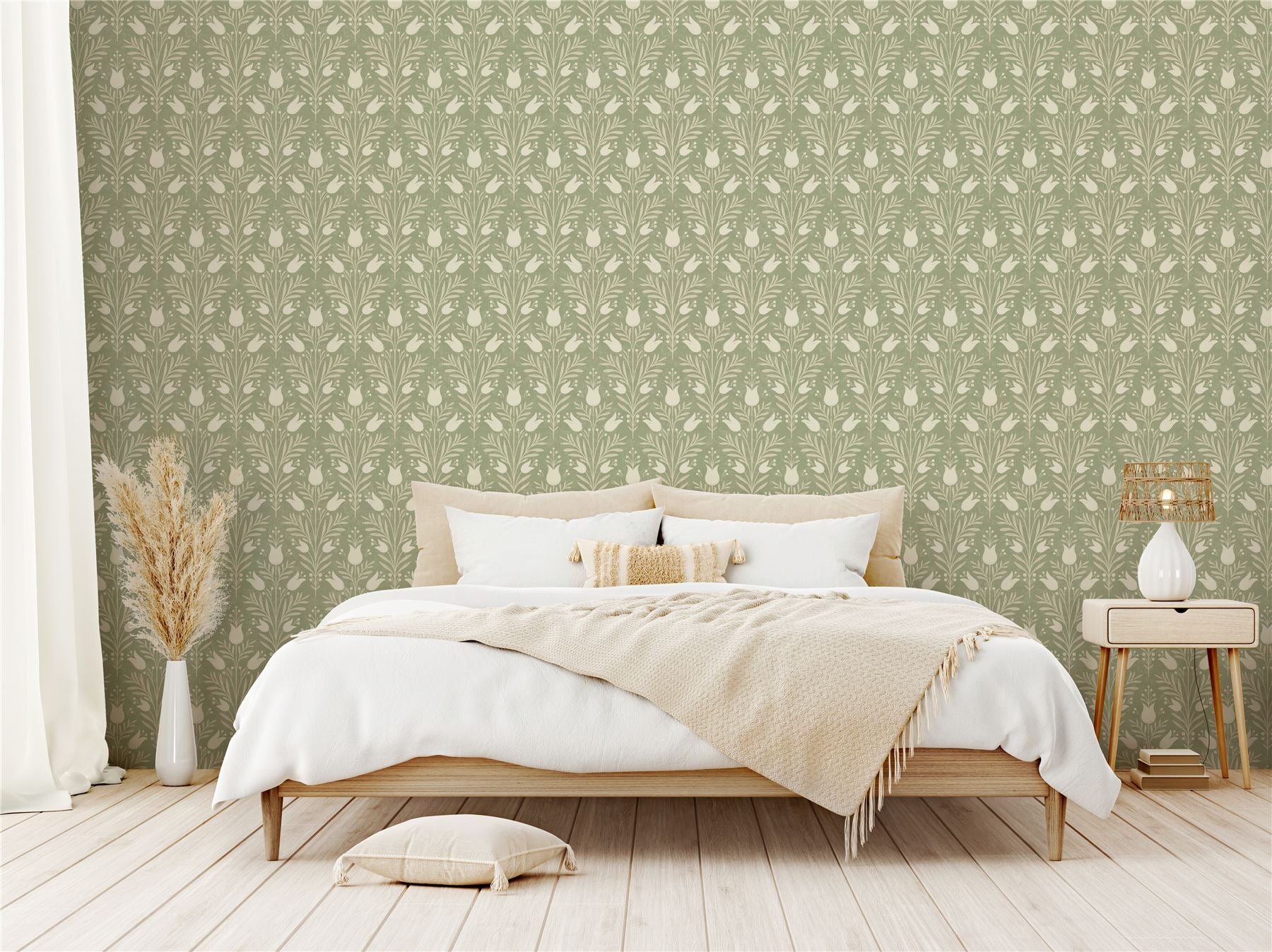 Heritage Tulip Spring Green Wallpaper