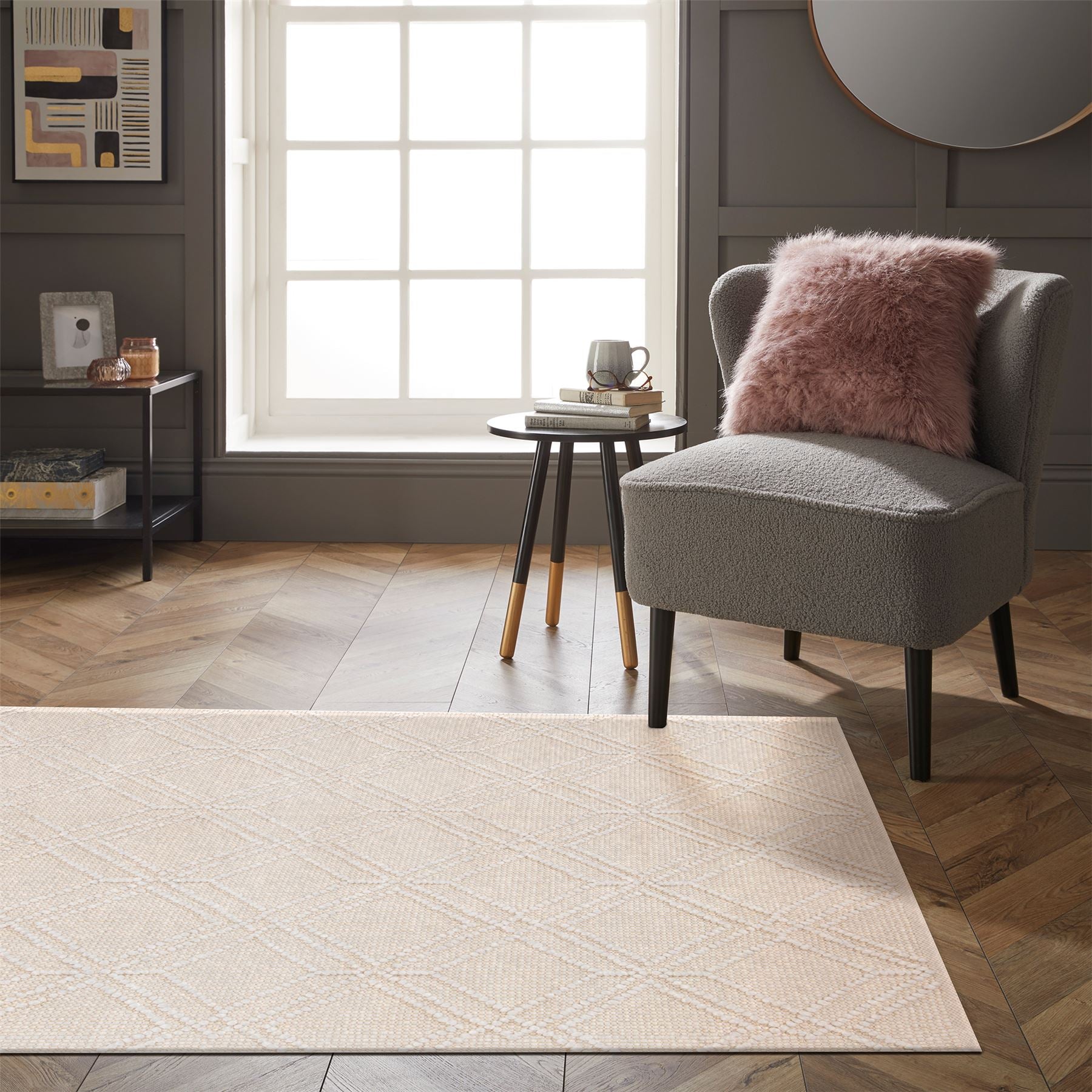 Blenheim Diamond 100% Pet 120x170cm Cream Rug