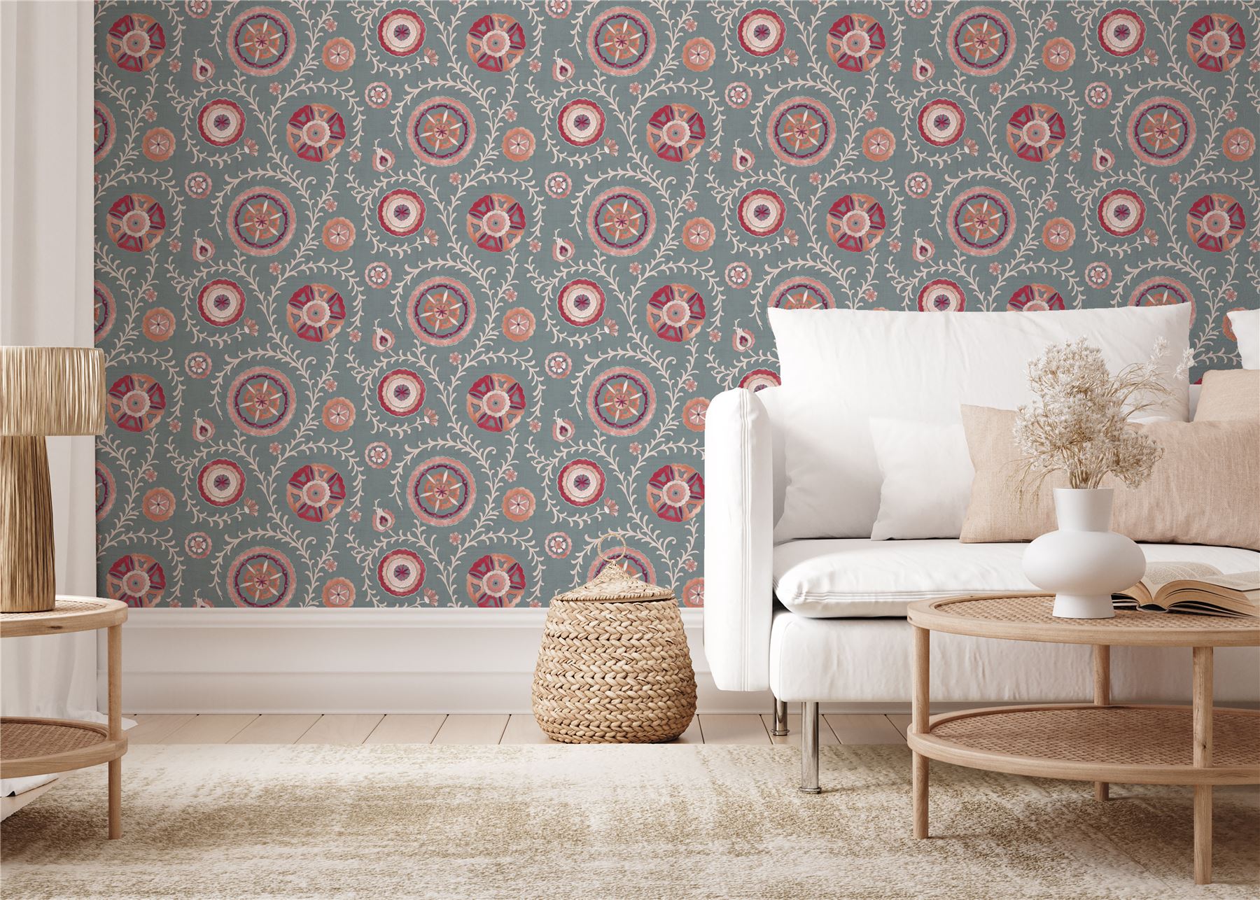Nahlia Trail Spice/Blue Wallpaper - Esselle Home