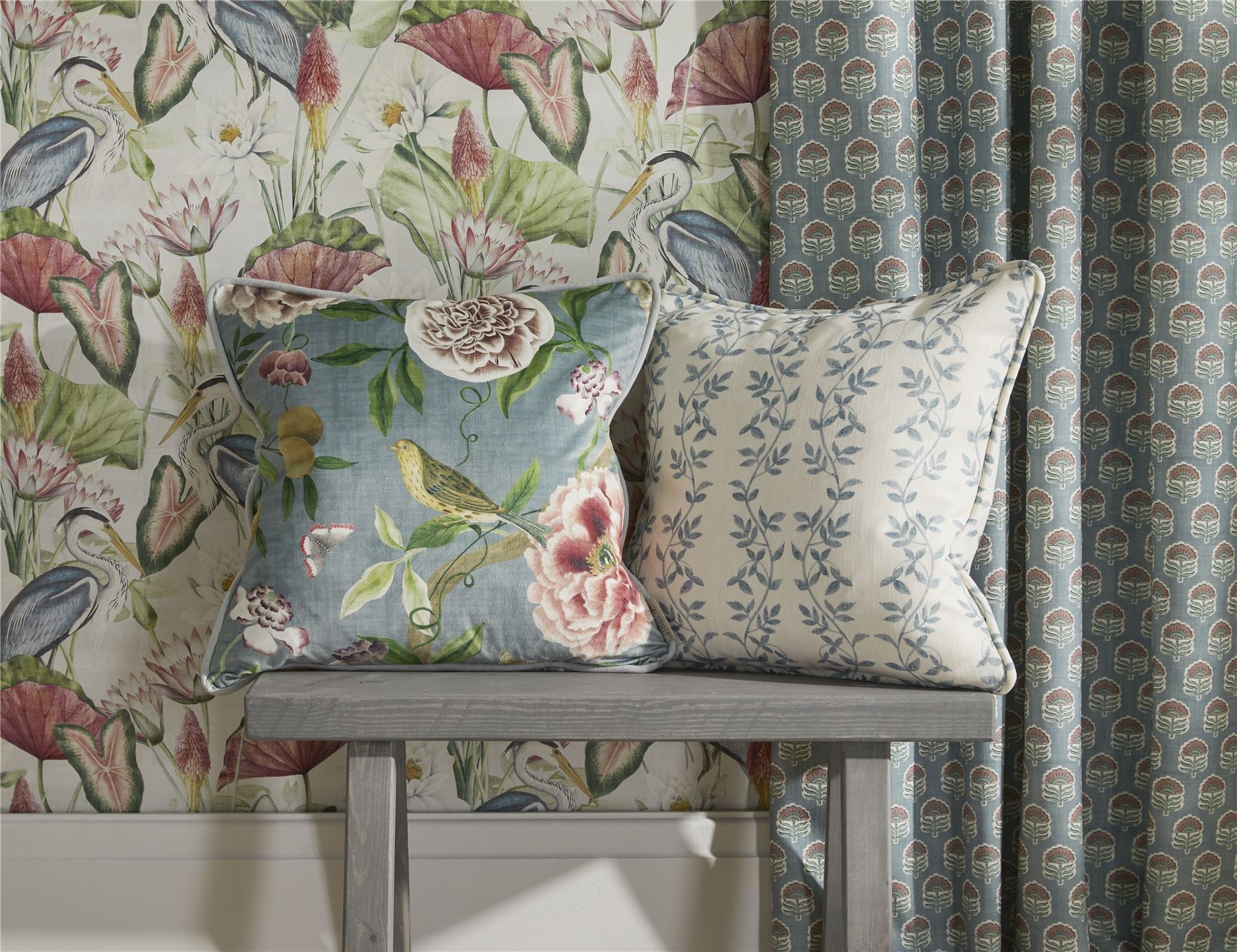 Chinoiserie Garden Slate Blue Cushion