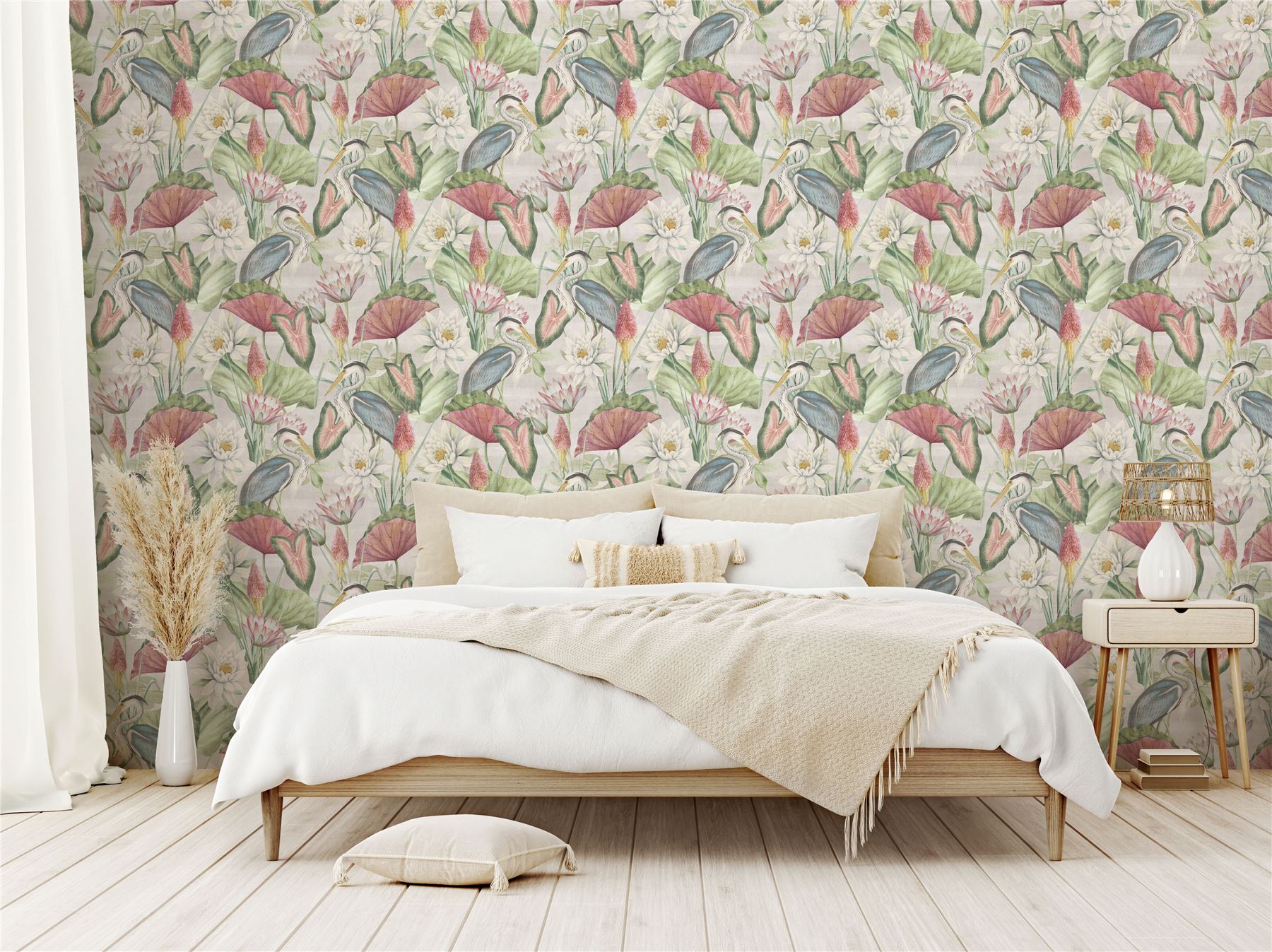 Waterlily Lake Linen Multicoloured Wallpaper