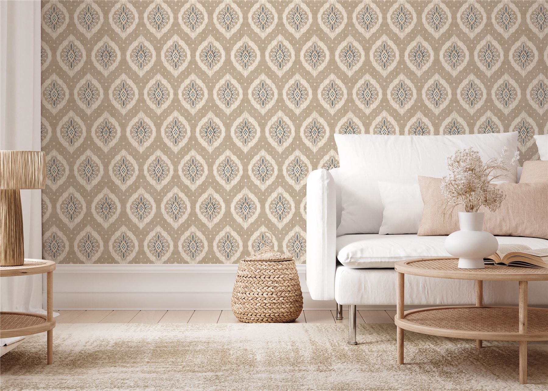 Odina Ikat Natural Wallpaper - Esselle Home