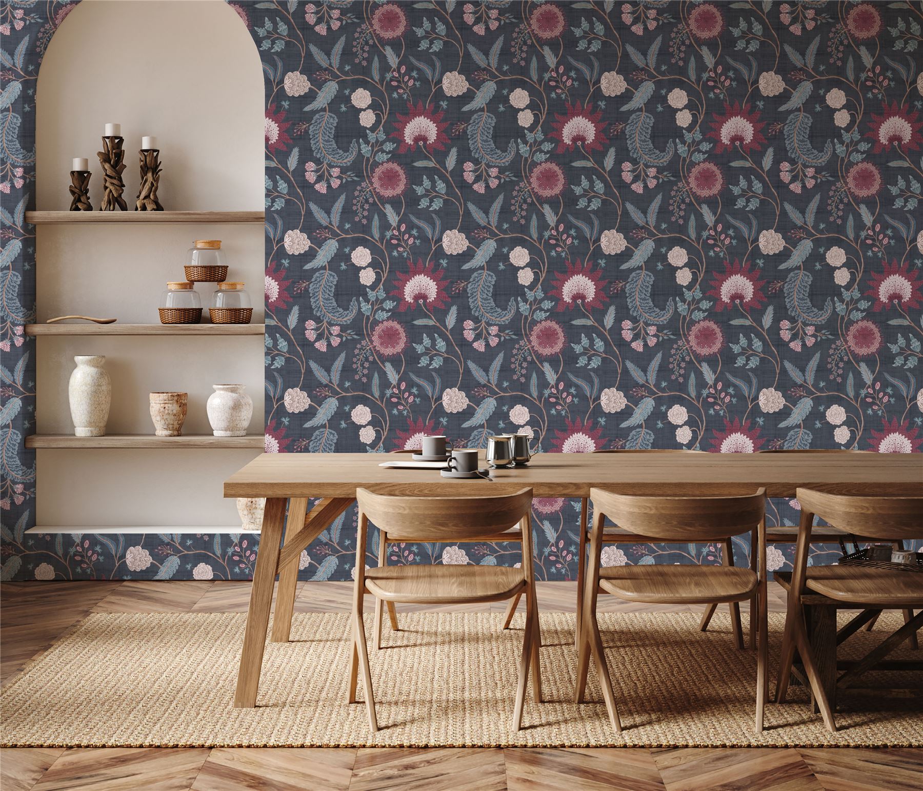 Fable Trail Navy/Berry Wallpaper