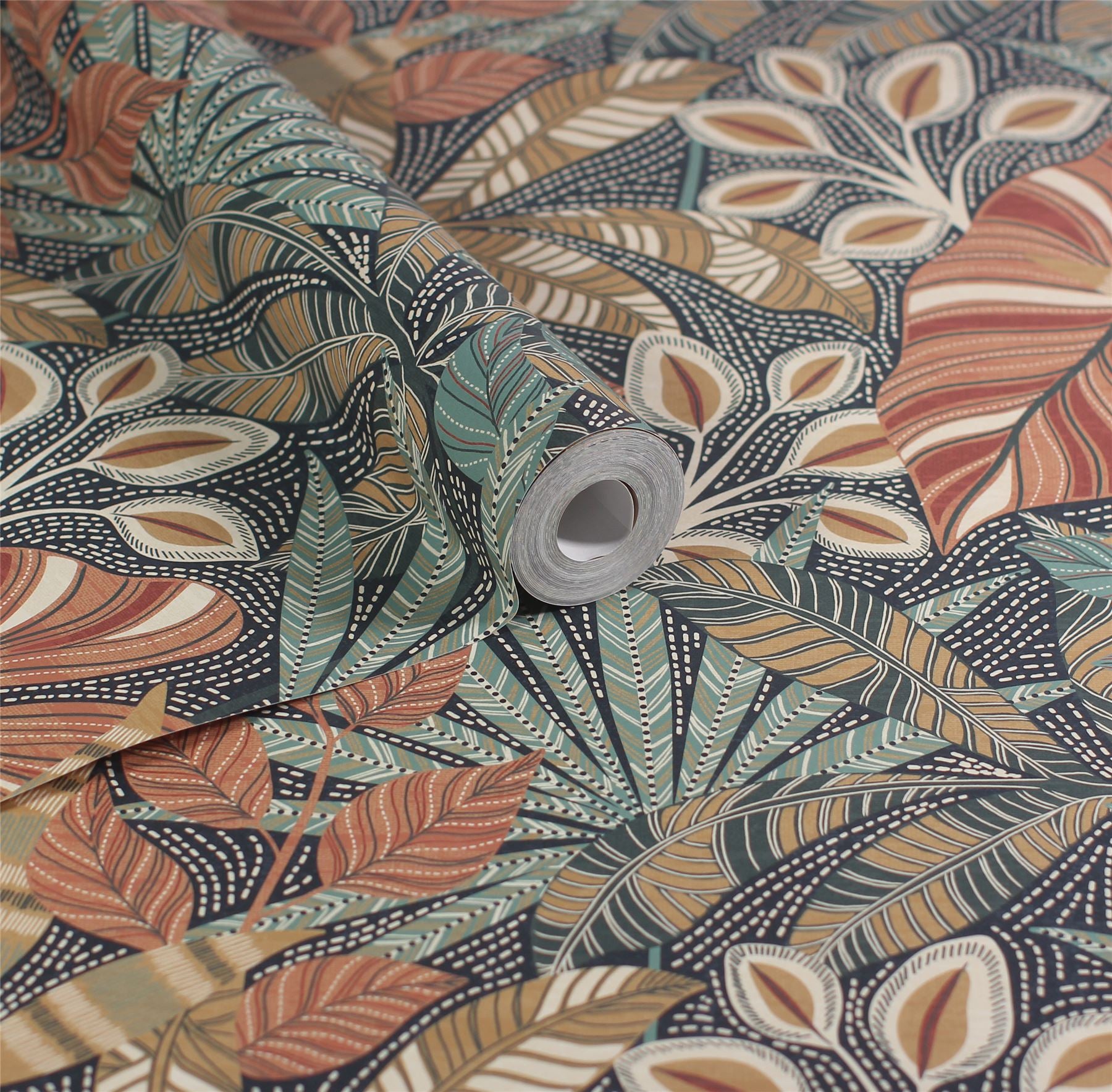 Kirra Leaf Navy/Spice Wallpaper